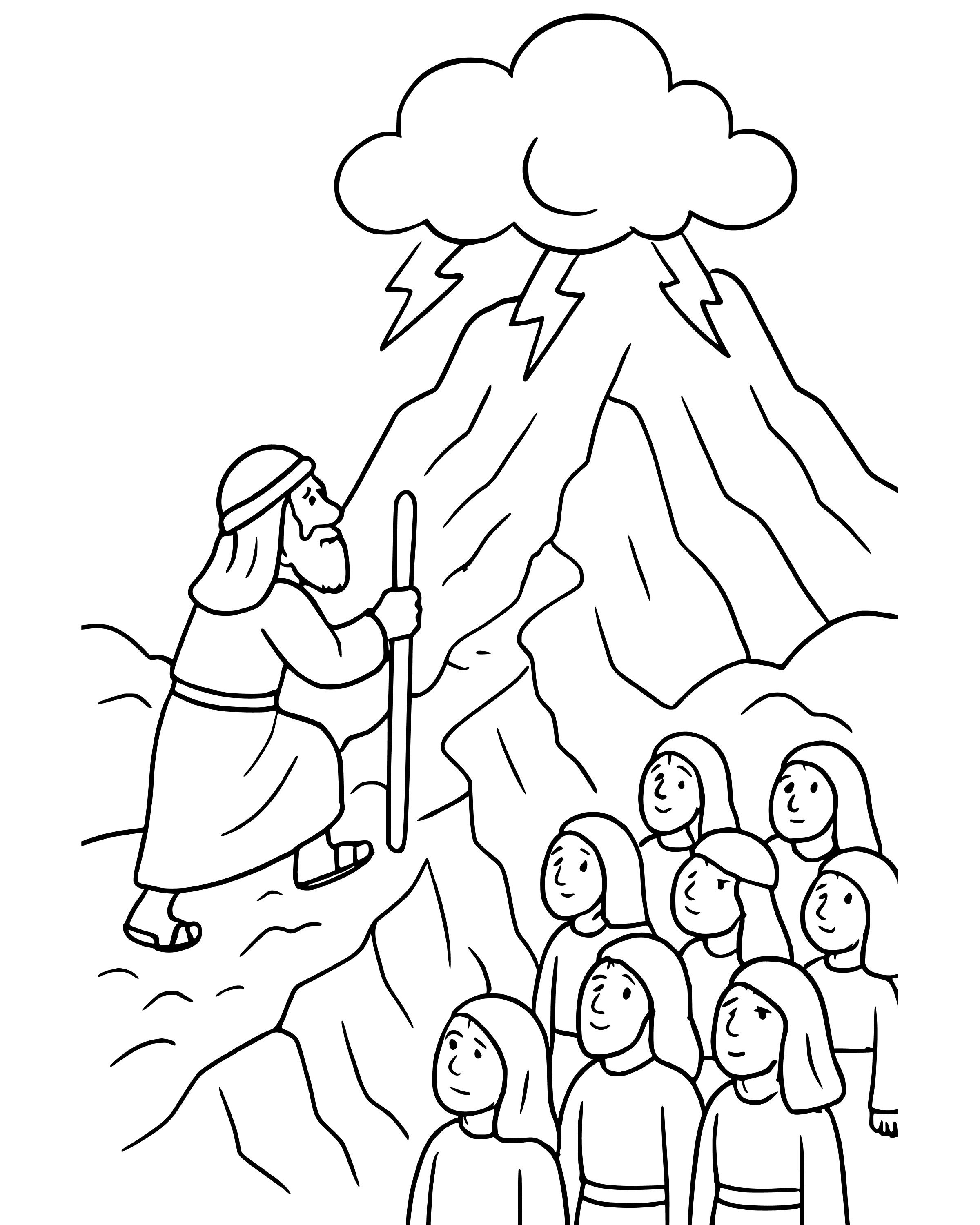 Simple Moses Climbs Mount Sinai coloring page