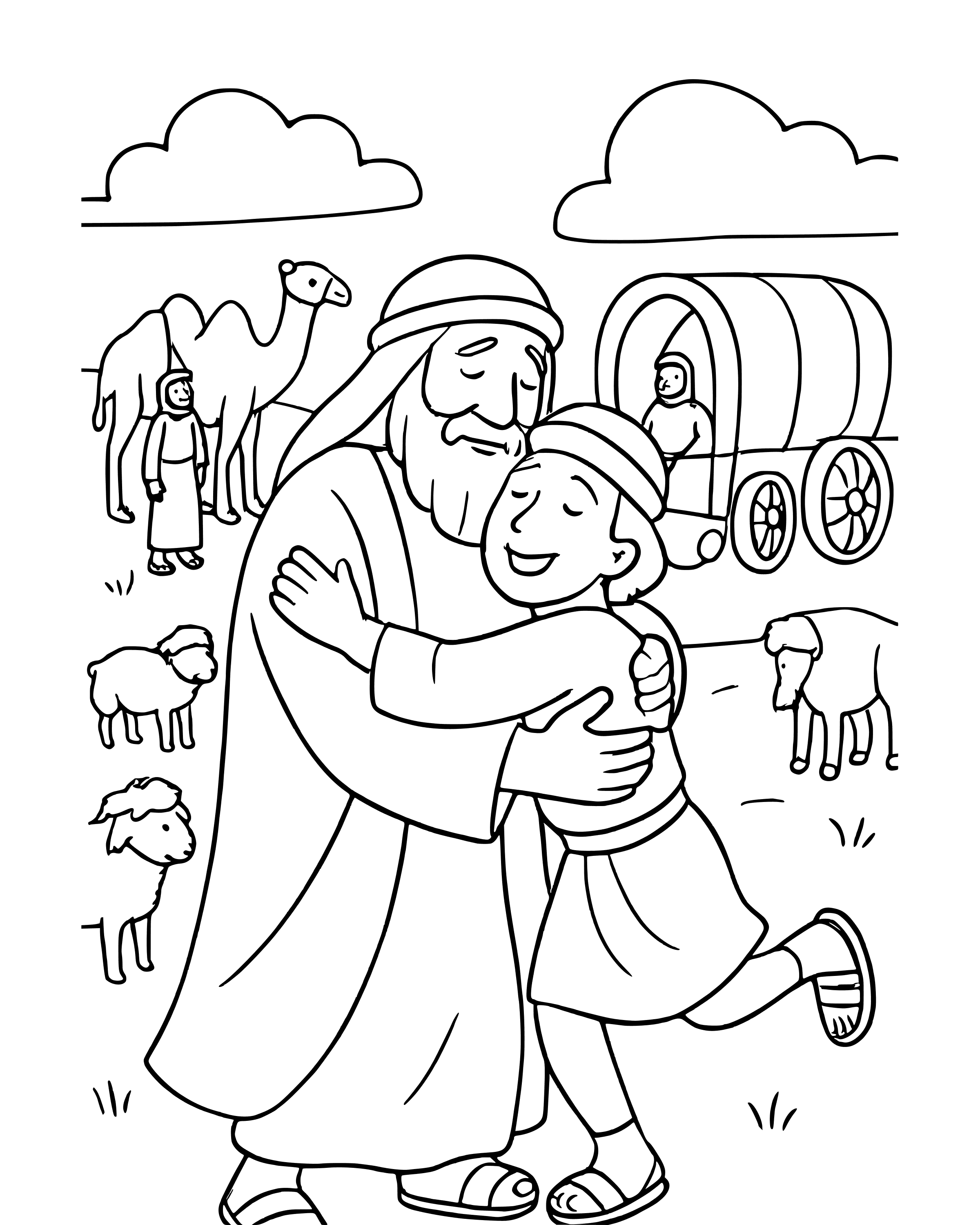 Jacob and Joseph Together Again, simple printable coloring page for ages 5–7