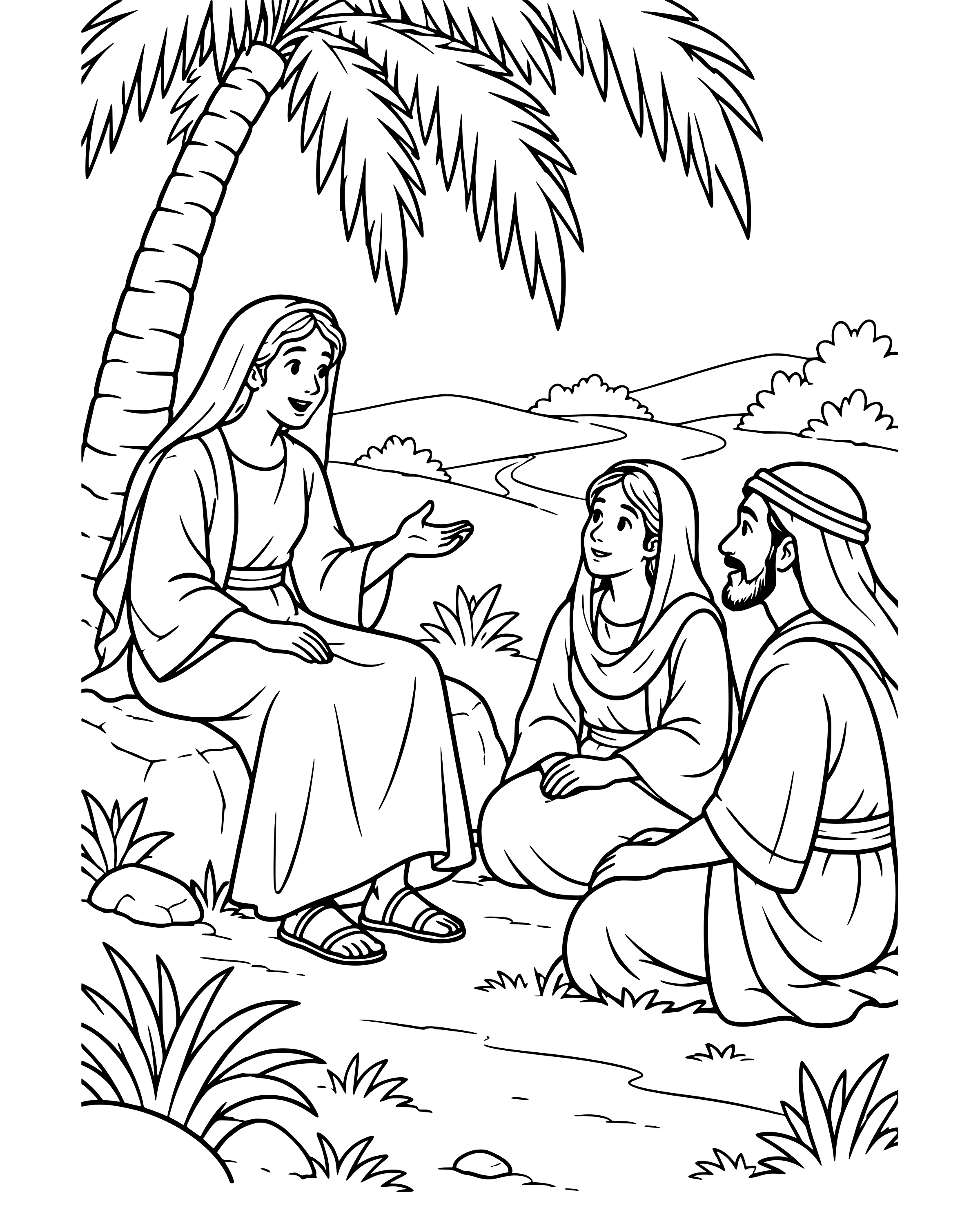 Simple Deborah Under the Palm Tree coloring page