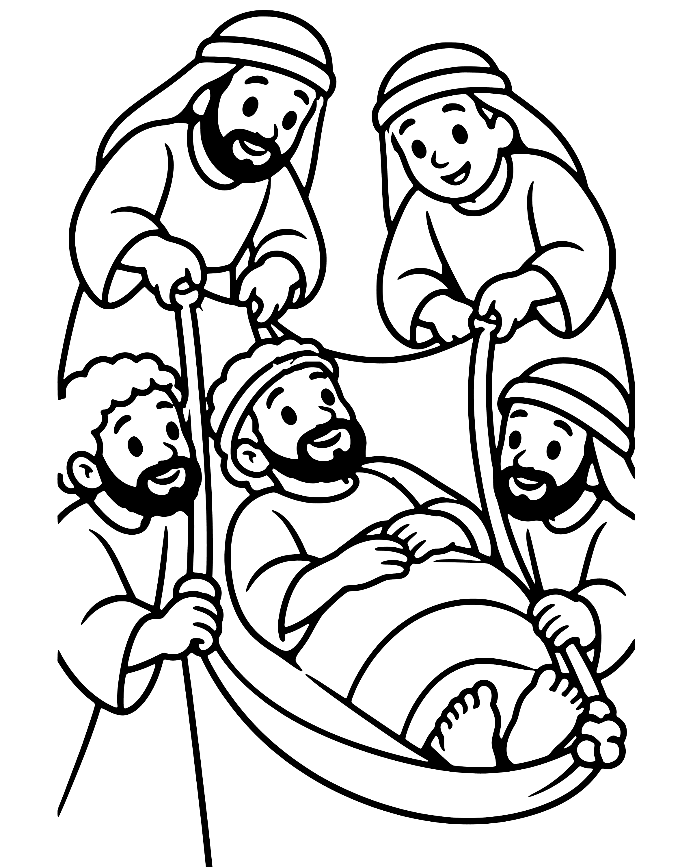 Easy Friends Lower a Man Through the Roof coloring page