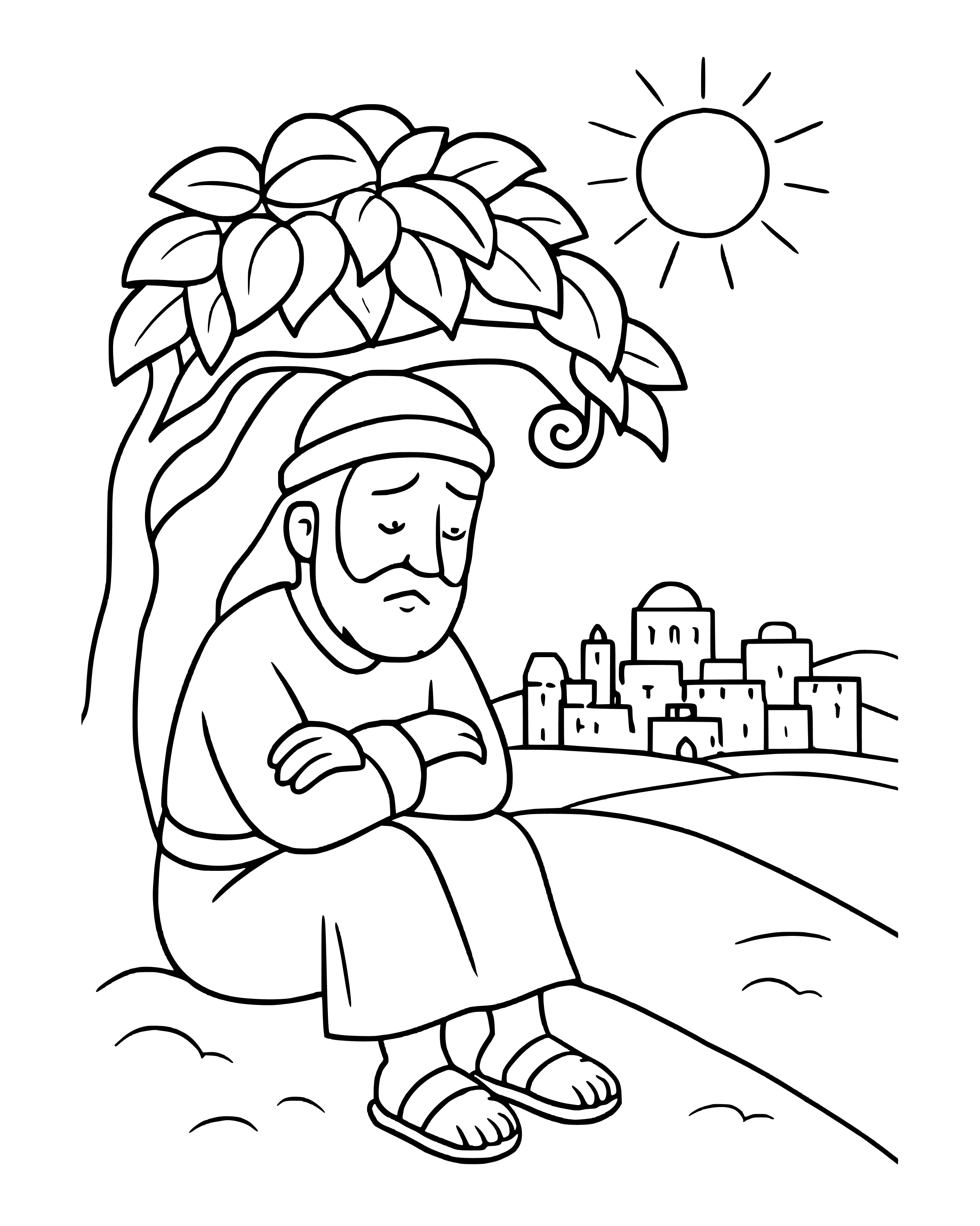 Simple Jonah and the Shady Vine coloring page
