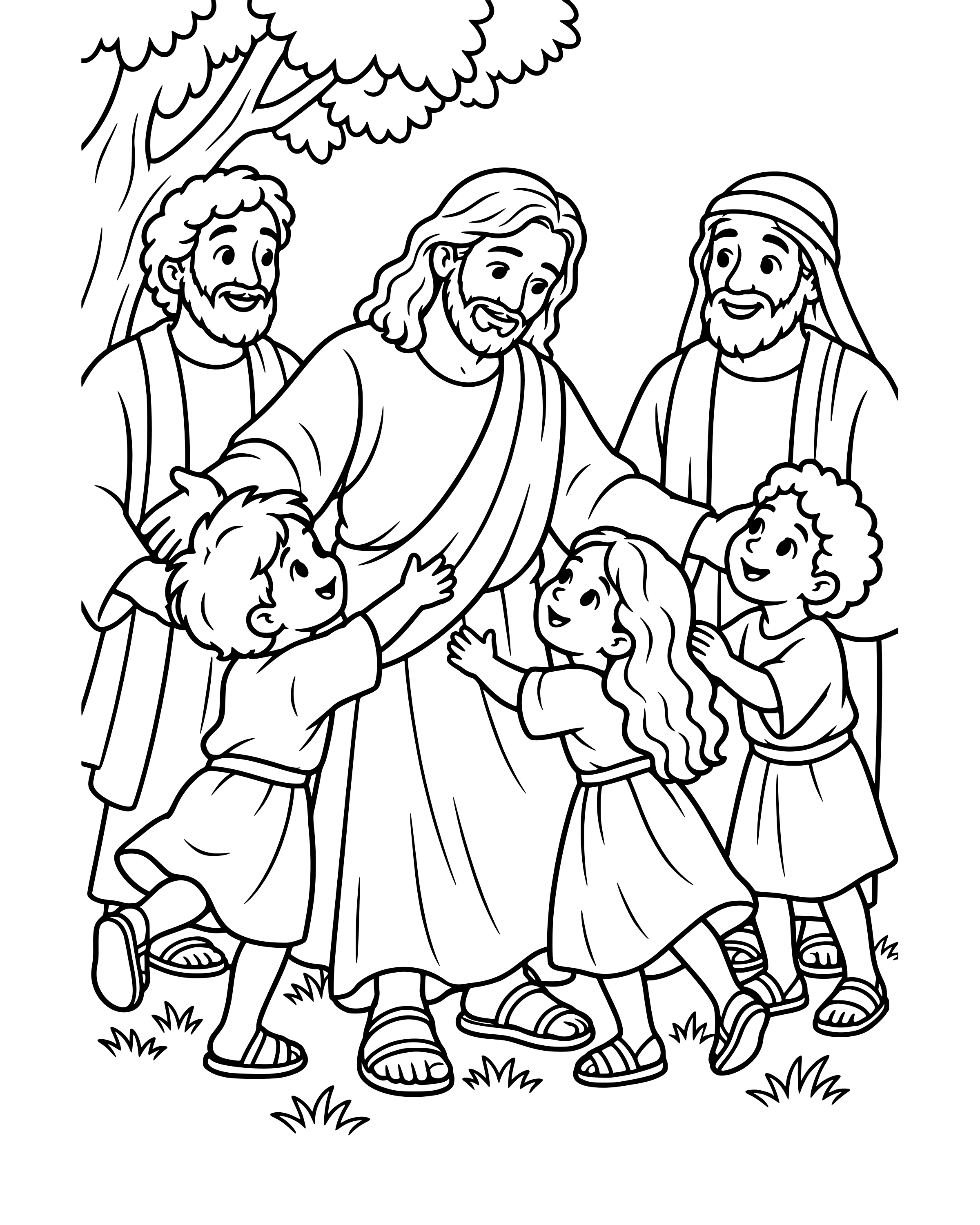 Simple Let the Children Come to Me coloring page
