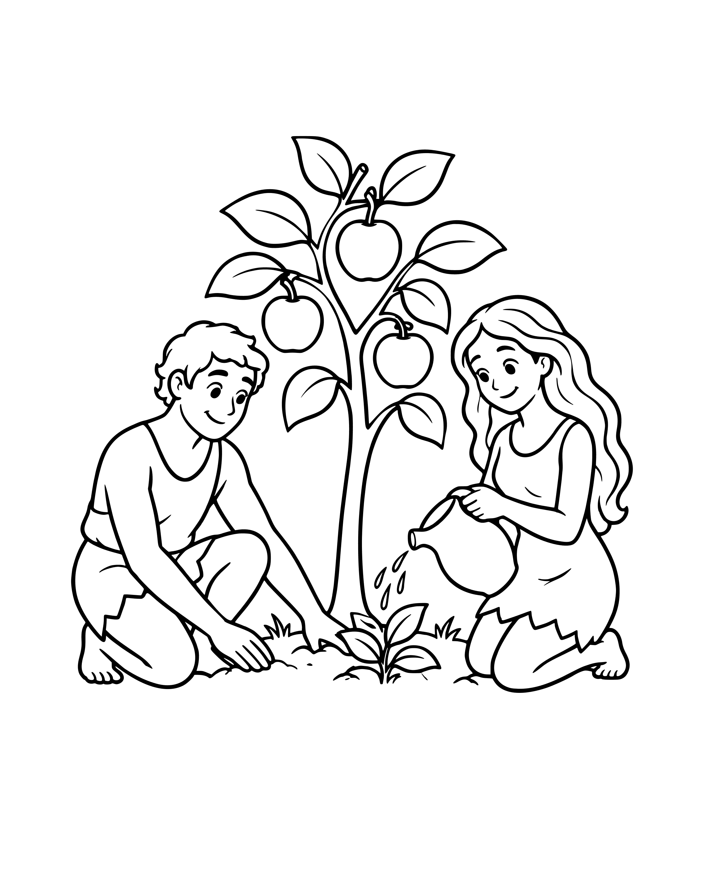 Simple Adam and Eve in the Garden of Eden coloring page