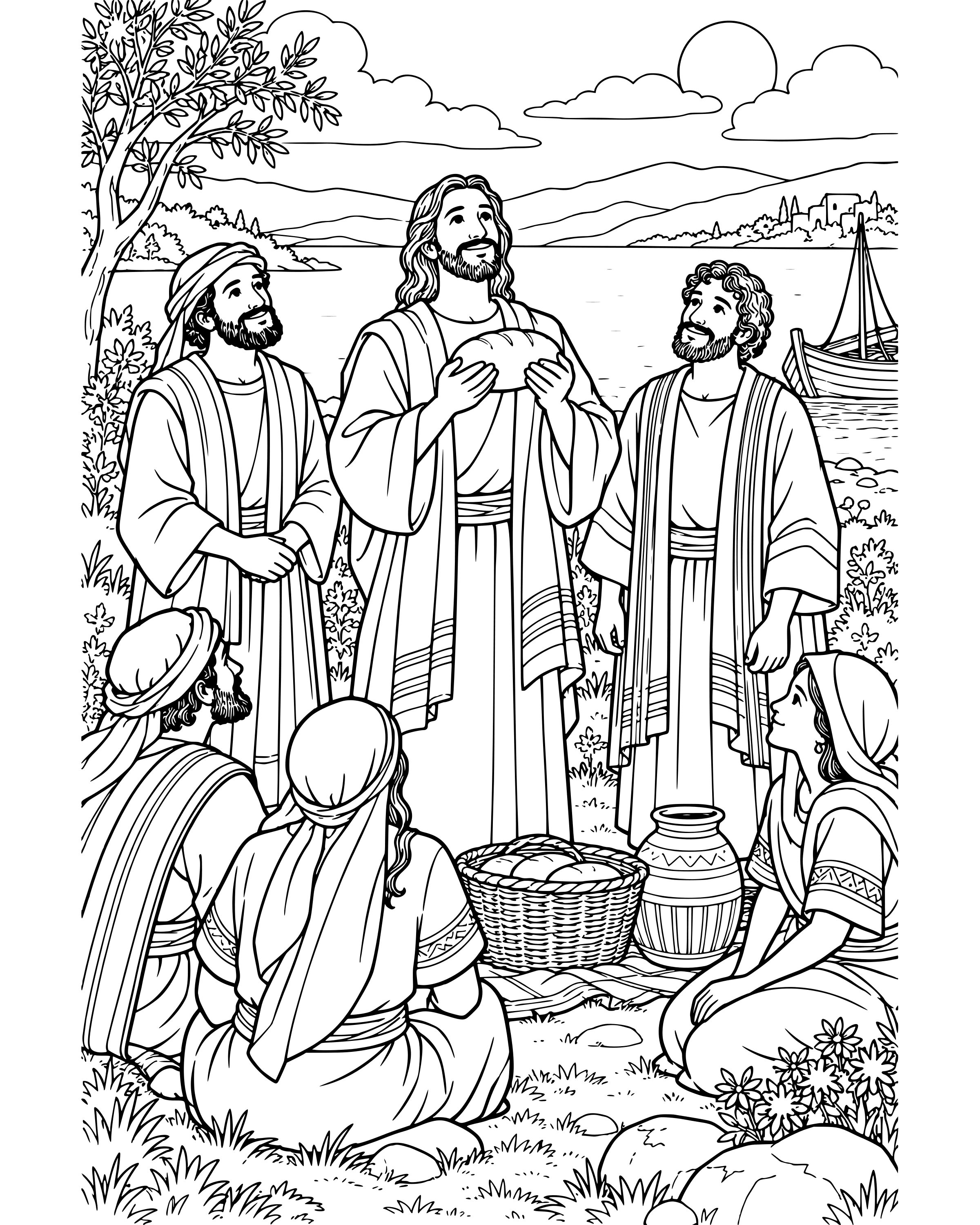Detailed Jesus Gives Thanks for the Bread coloring page
