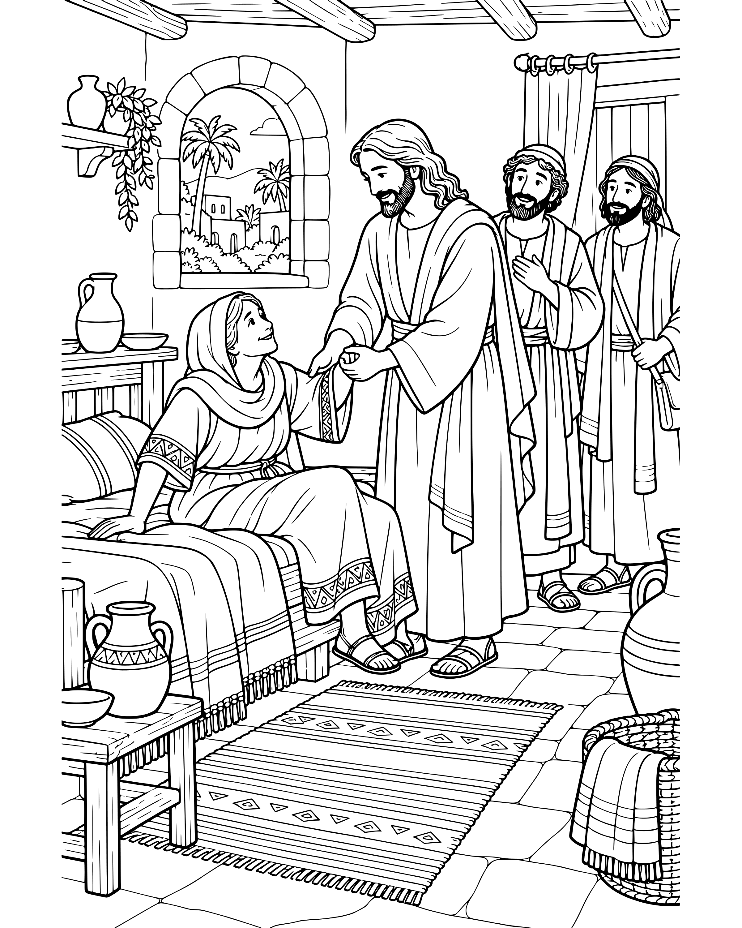 Detailed Jesus Heals Peter's Mother-in-Law coloring page