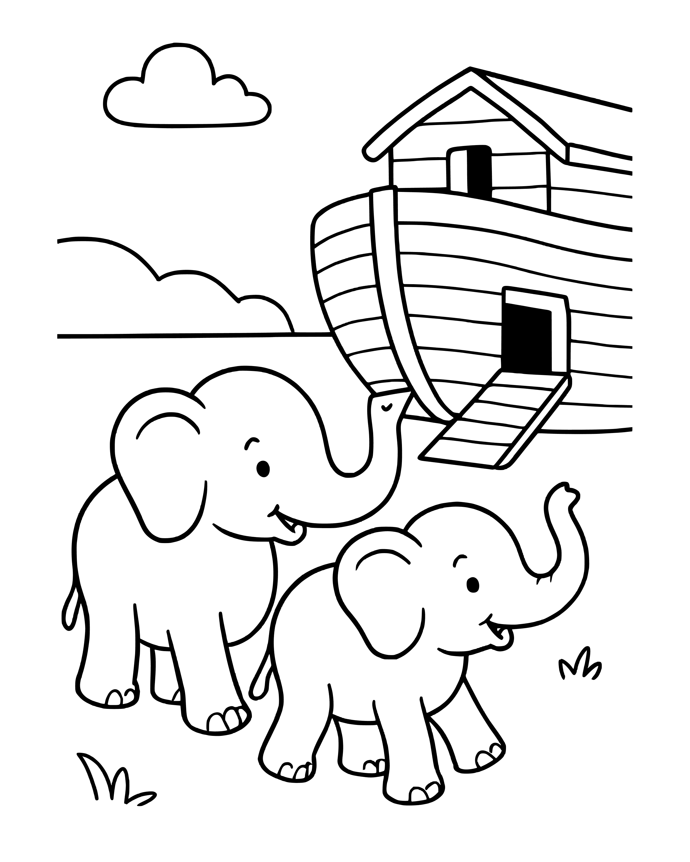 Two by Two: Elephants – simple printable coloring page for ages 5–7