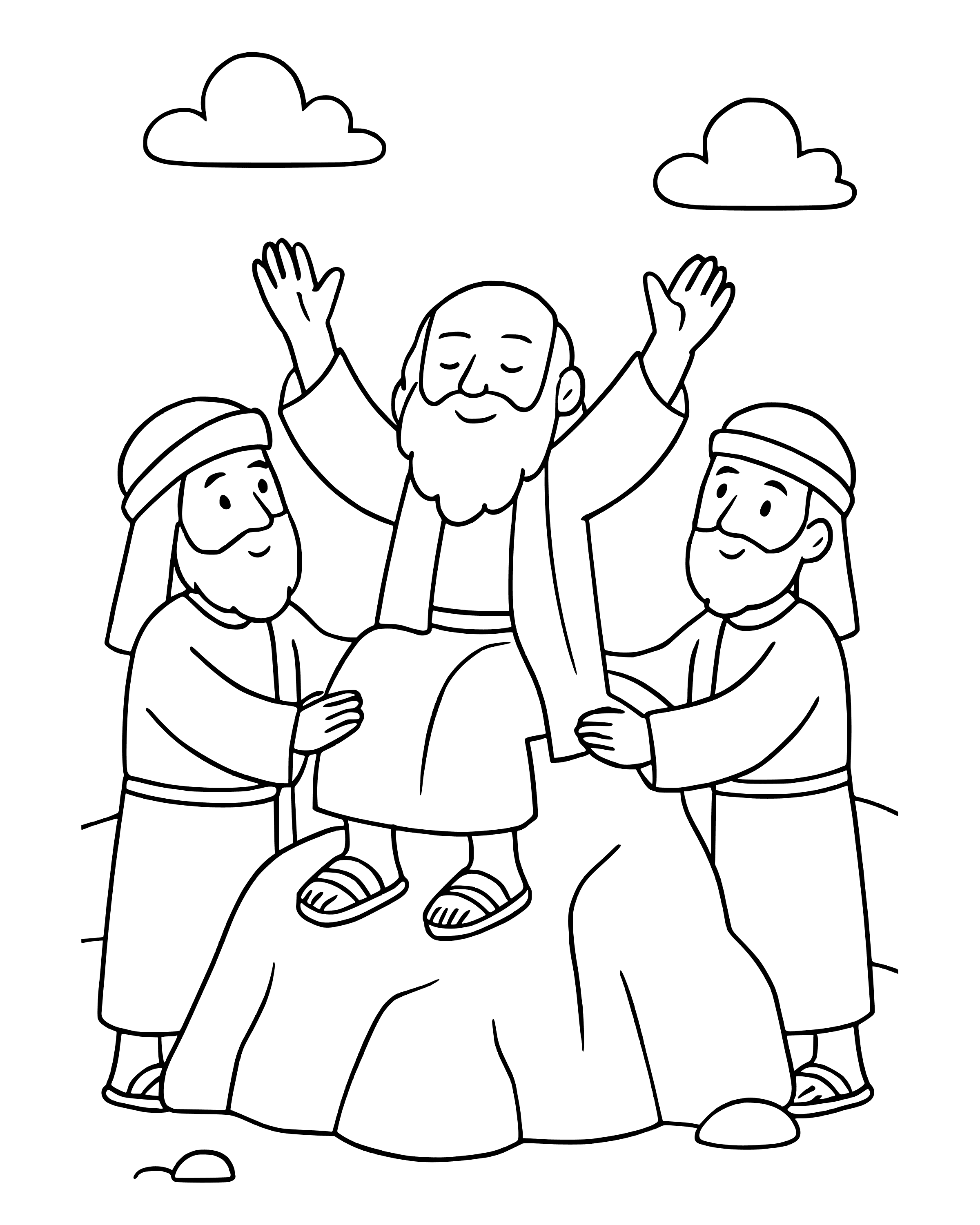 Simple Aaron and Hur Hold Up Moses' Hands coloring page