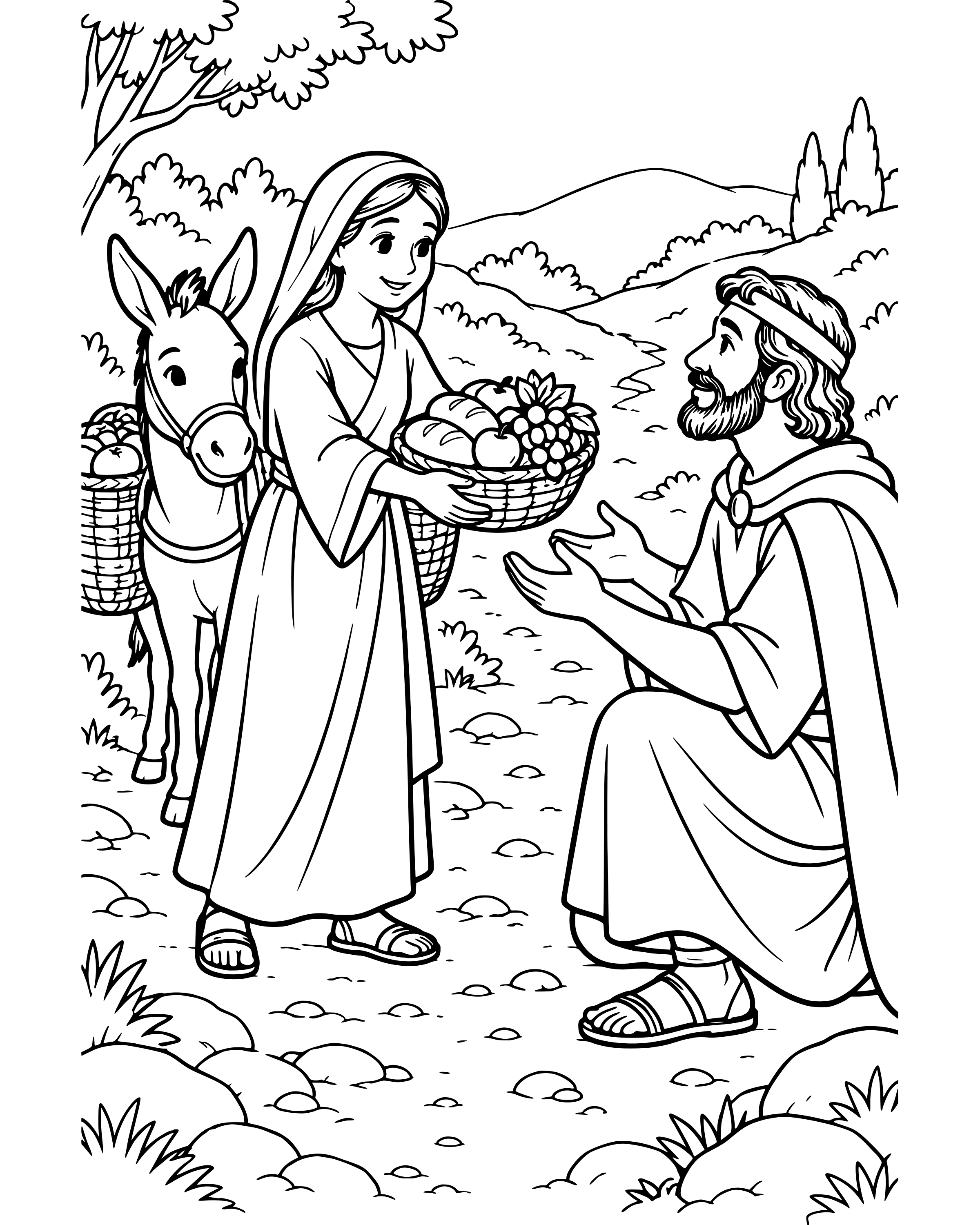 Simple Abigail Brings Food to David coloring page