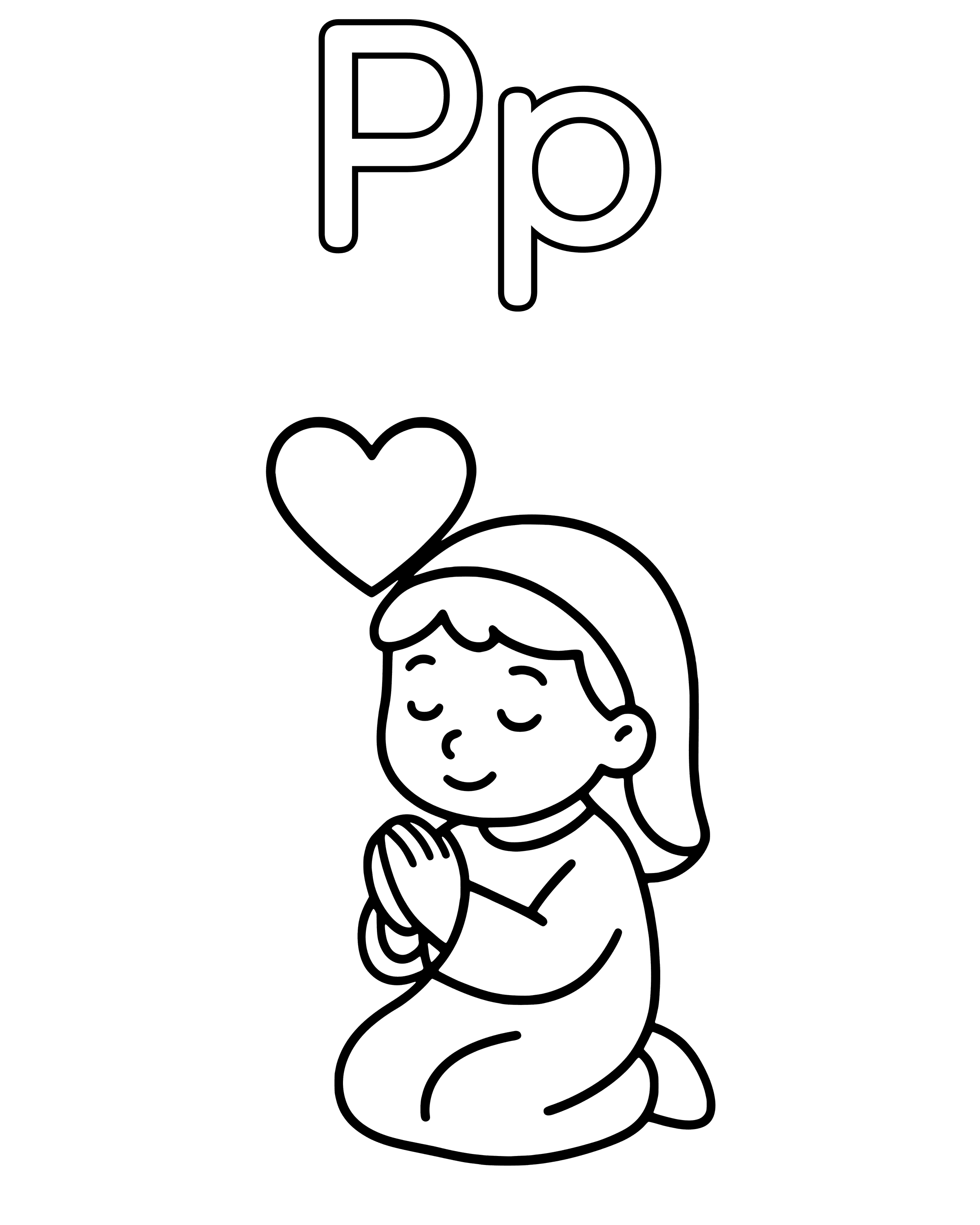 P Is for Pray – easy printable coloring page for ages 2–4