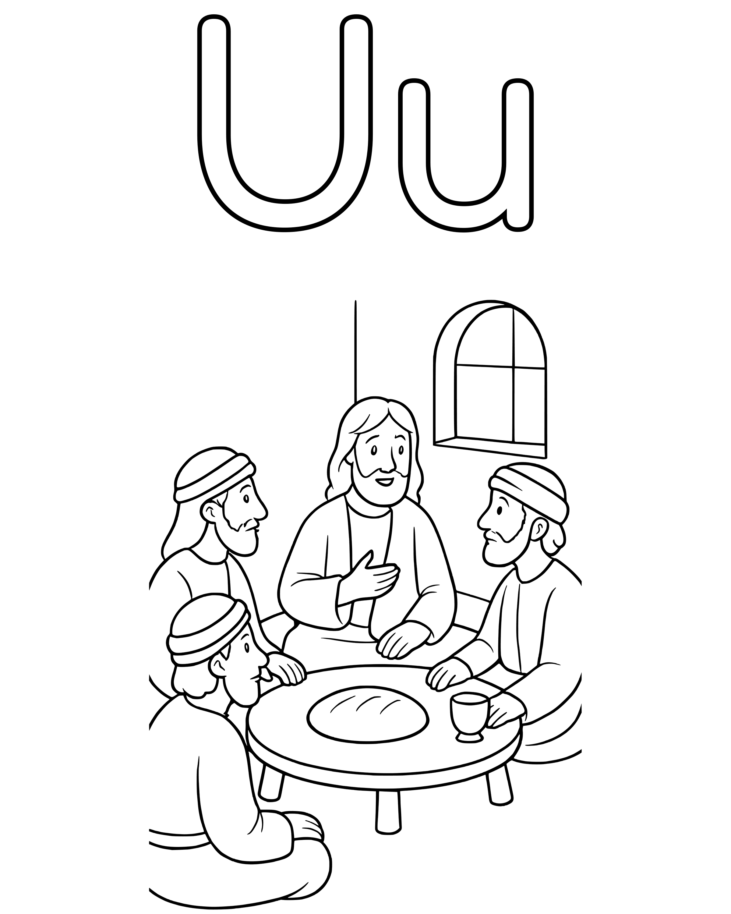U Is for Upper Room – simple printable coloring page for ages 5–7