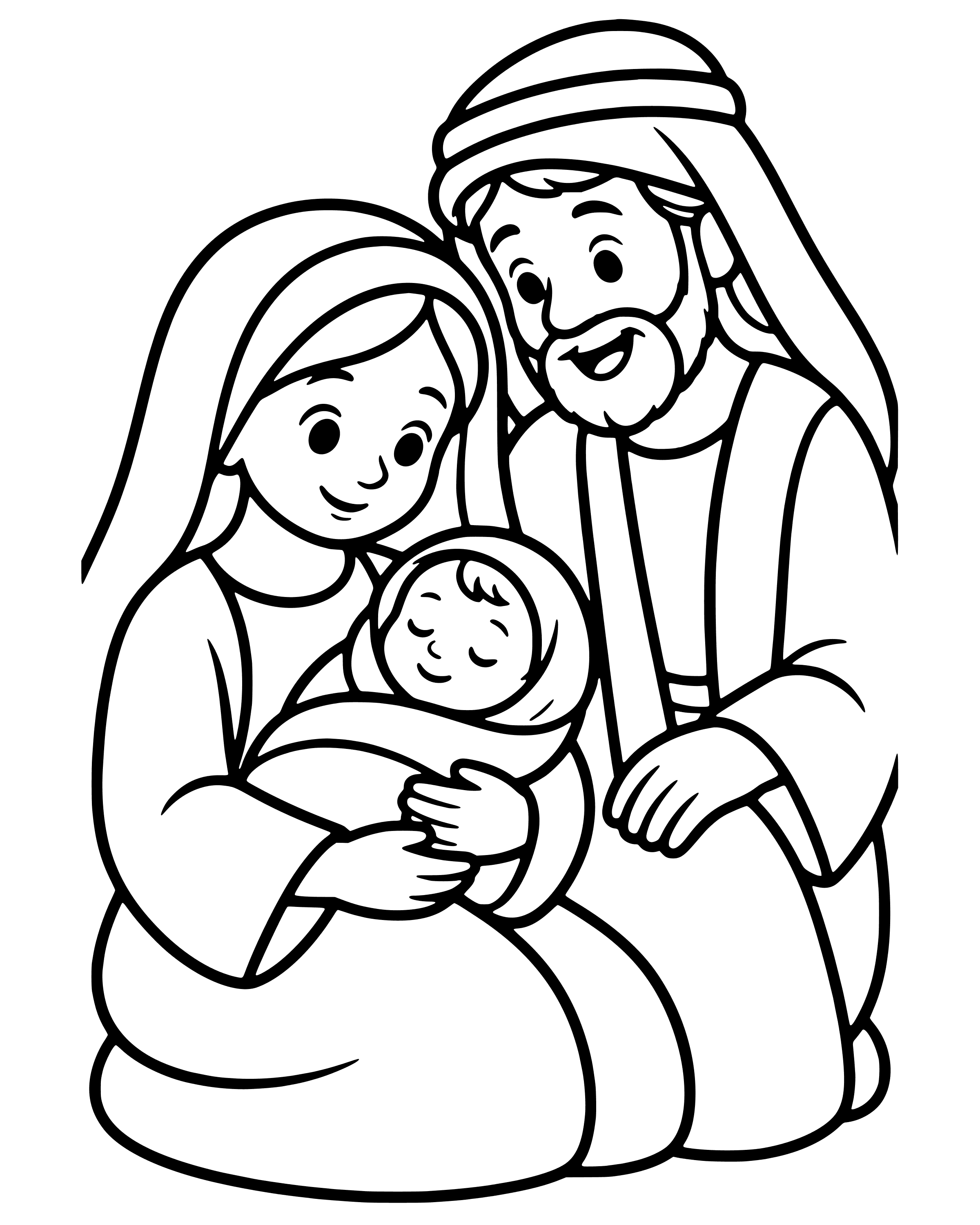 Easy Mary and Joseph with Baby Jesus coloring page