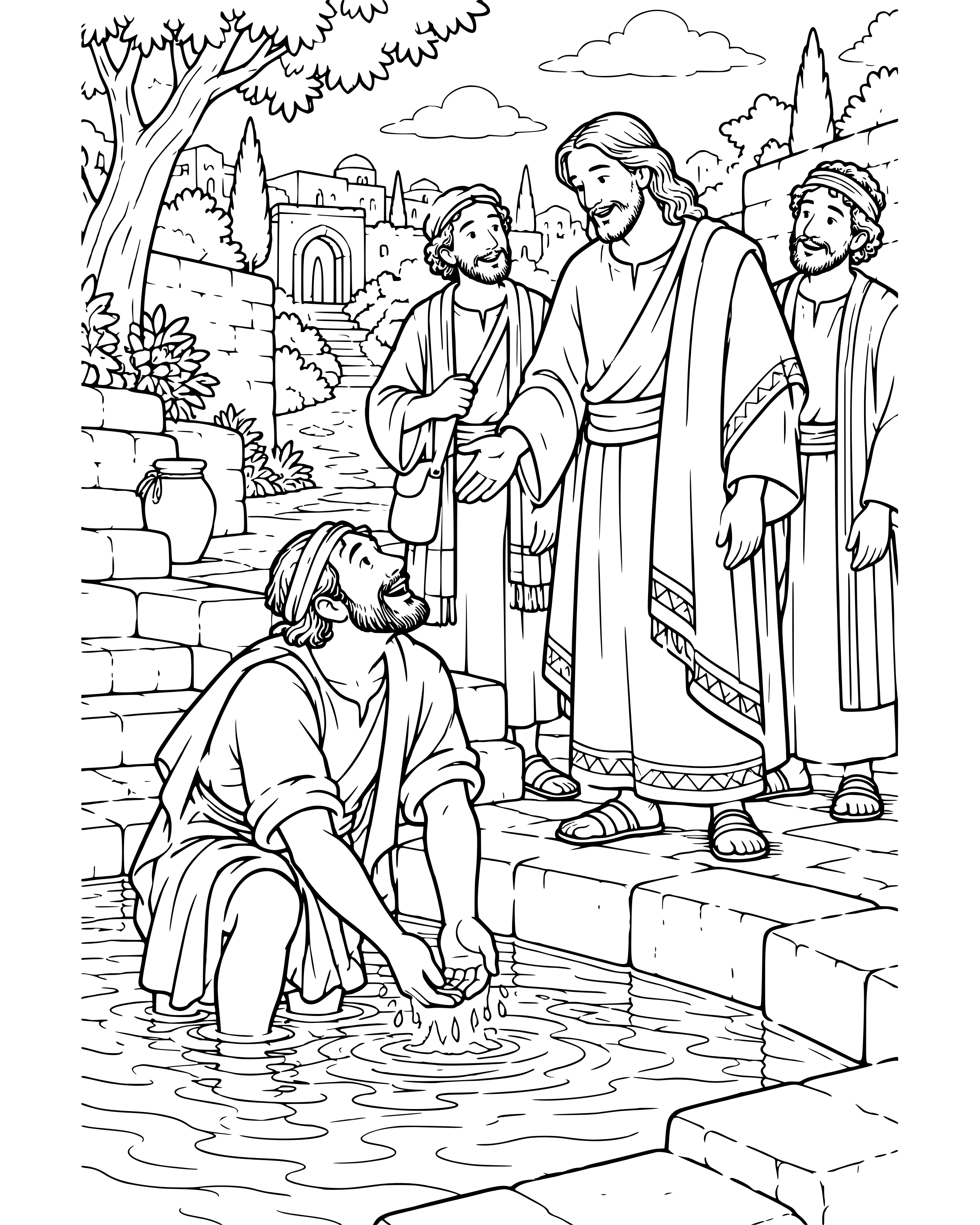 Detailed Jesus Heals a Man Born Blind coloring page