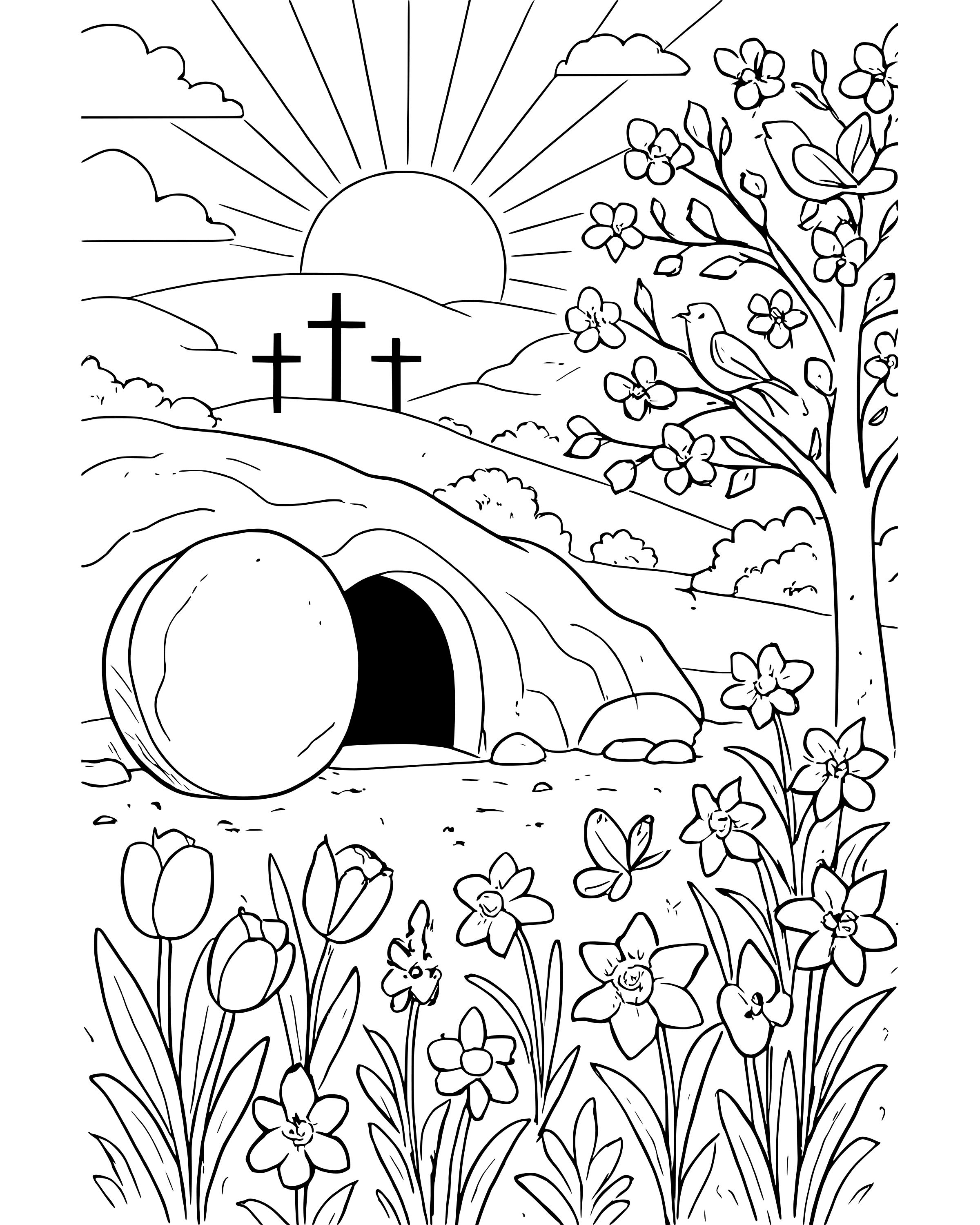 Detailed Easter Sunrise coloring page
