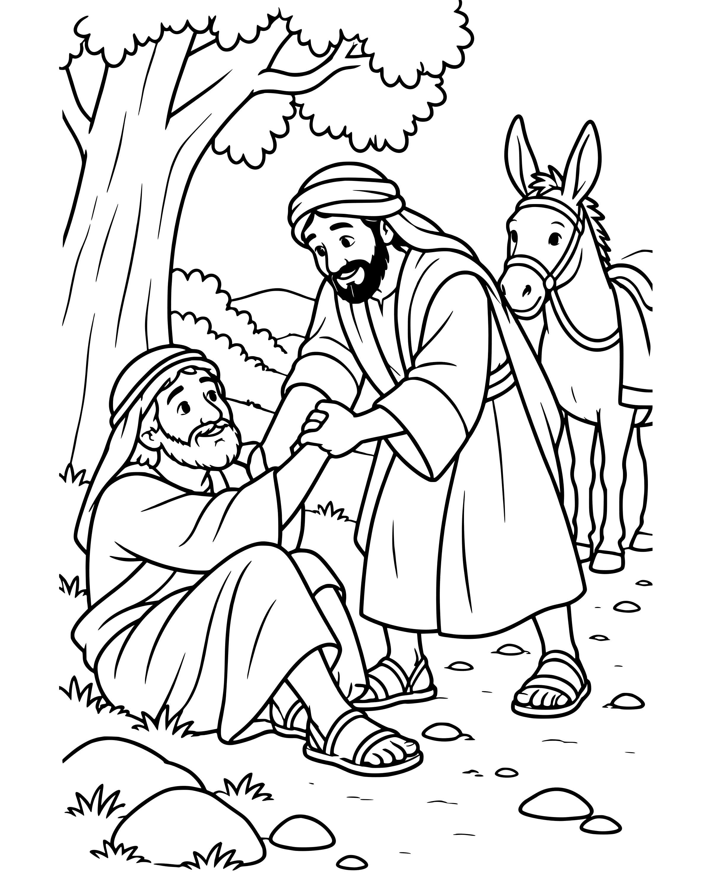 Simple The Good Samaritan Helps coloring page