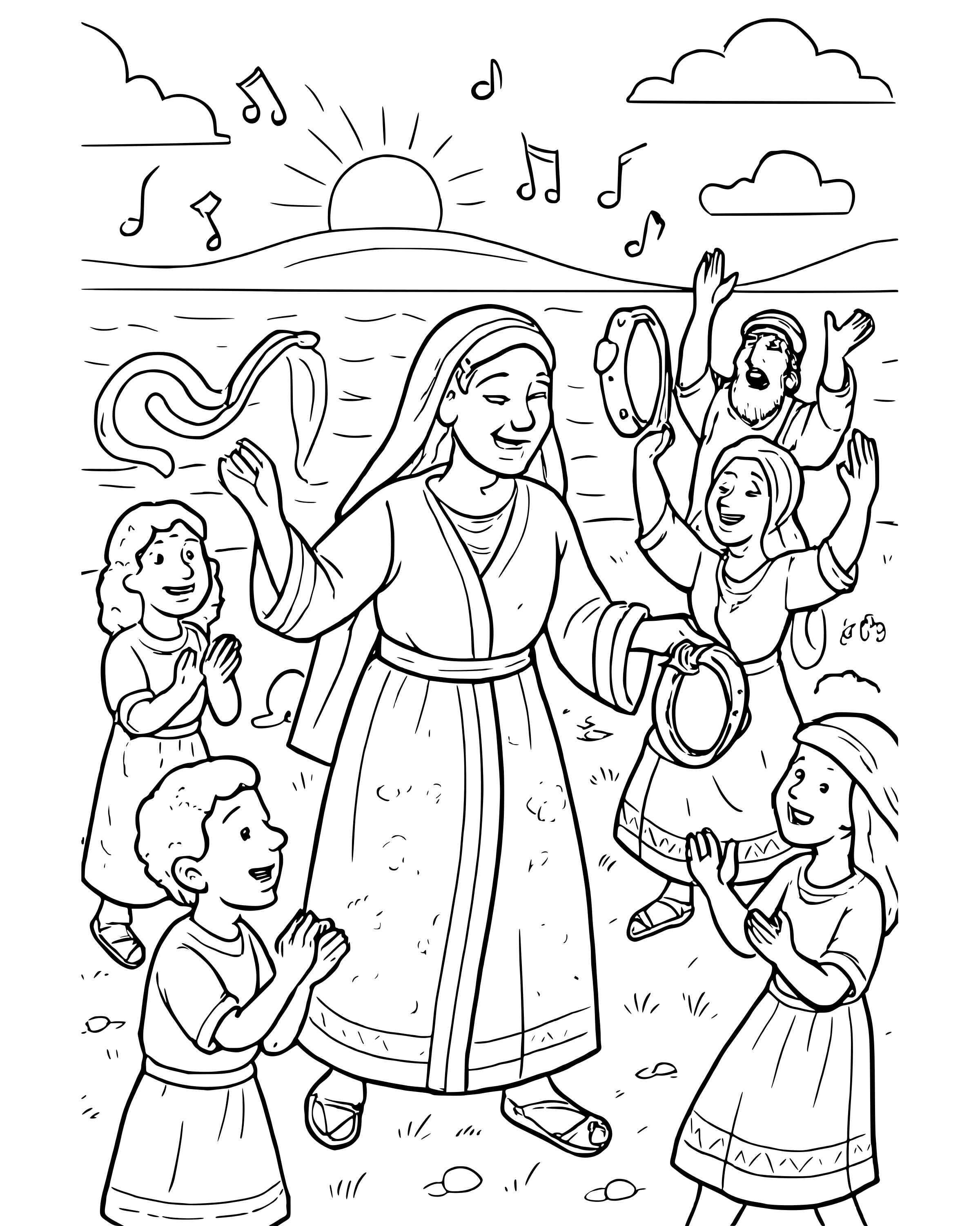 Detailed Miriam Dances with Her Tambourine coloring page