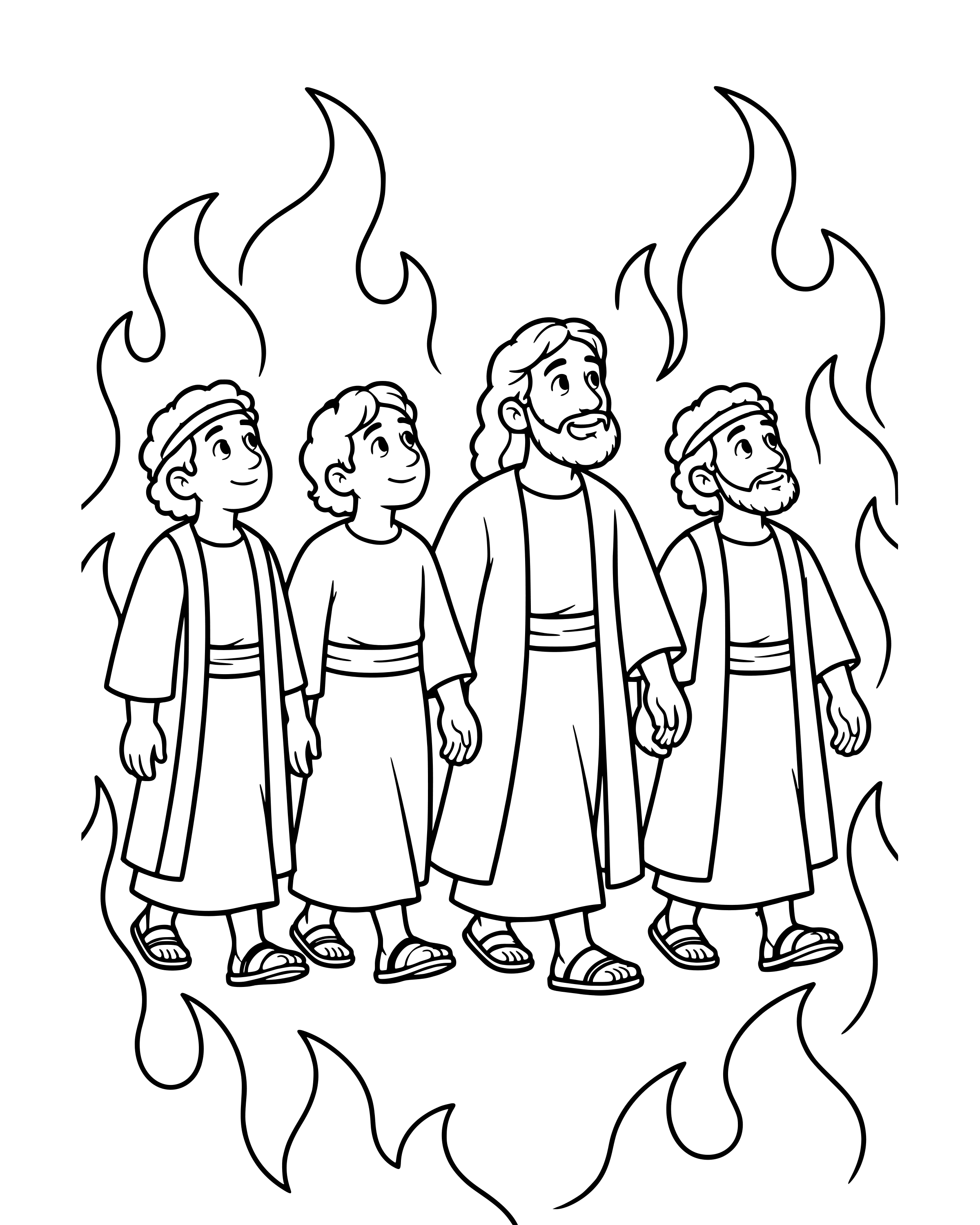 Simple Four Men in the Fire coloring page