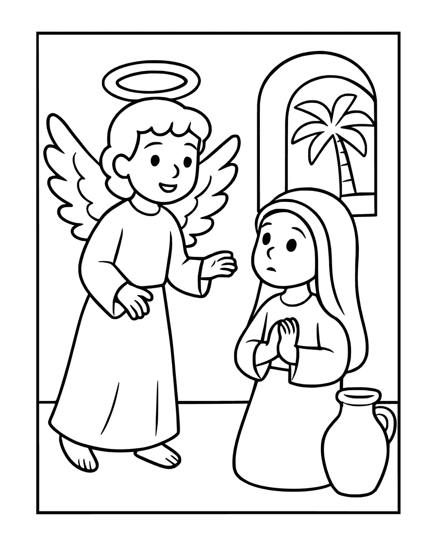 Simple The Angel Gabriel Visits Mary coloring page