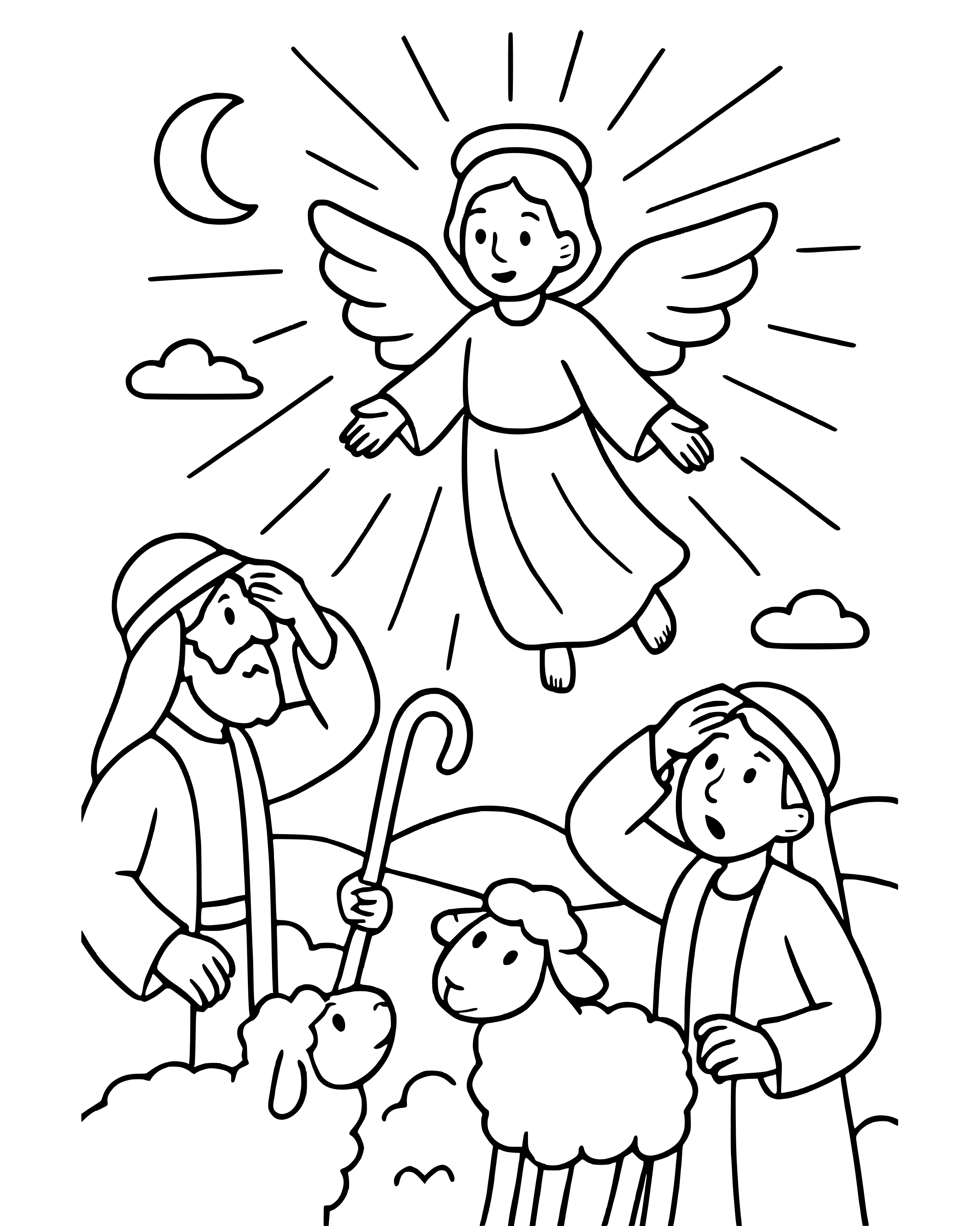 Simple The Angel Appears to the Shepherds coloring page
