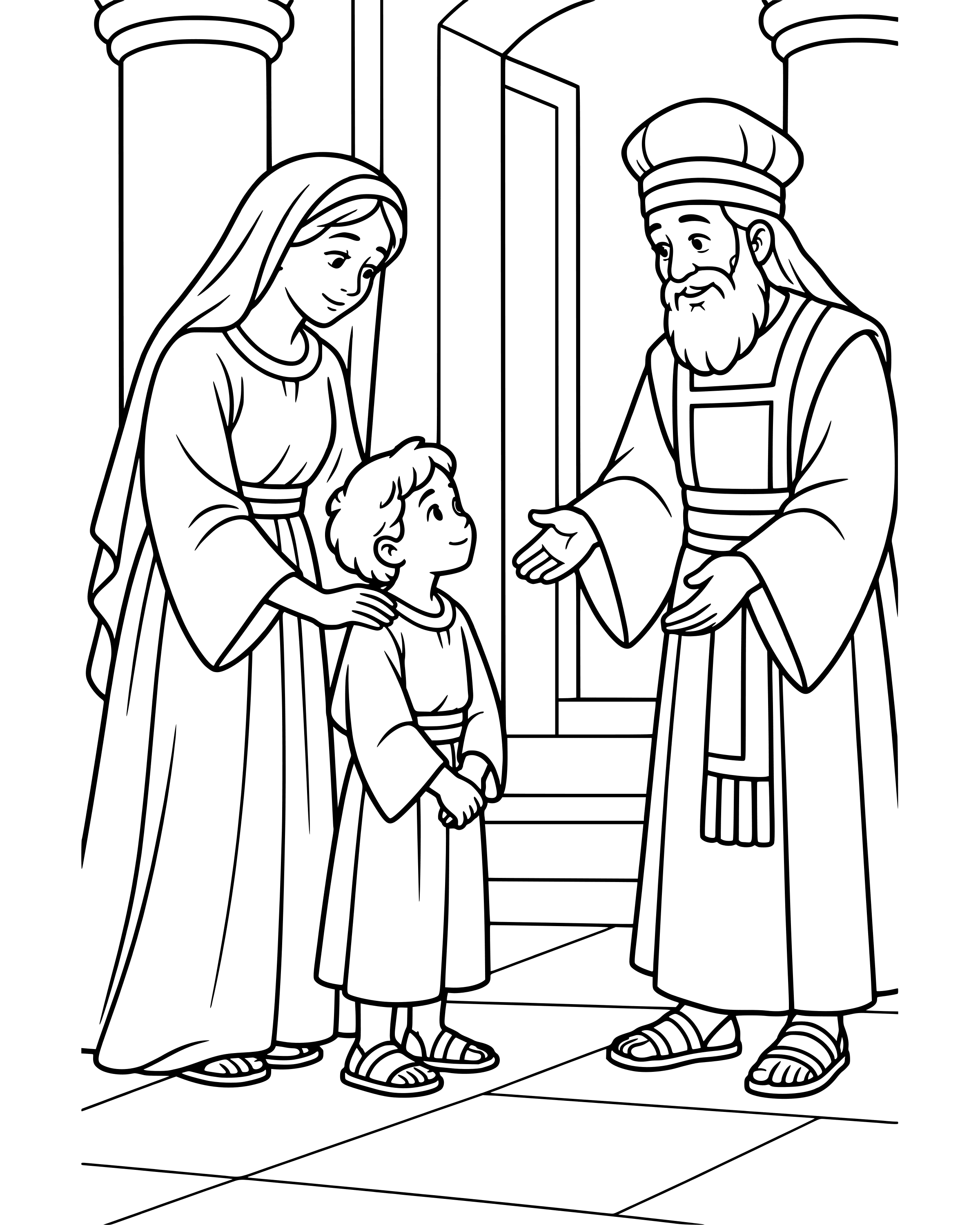 Simple Hannah Brings Samuel to the Temple coloring page