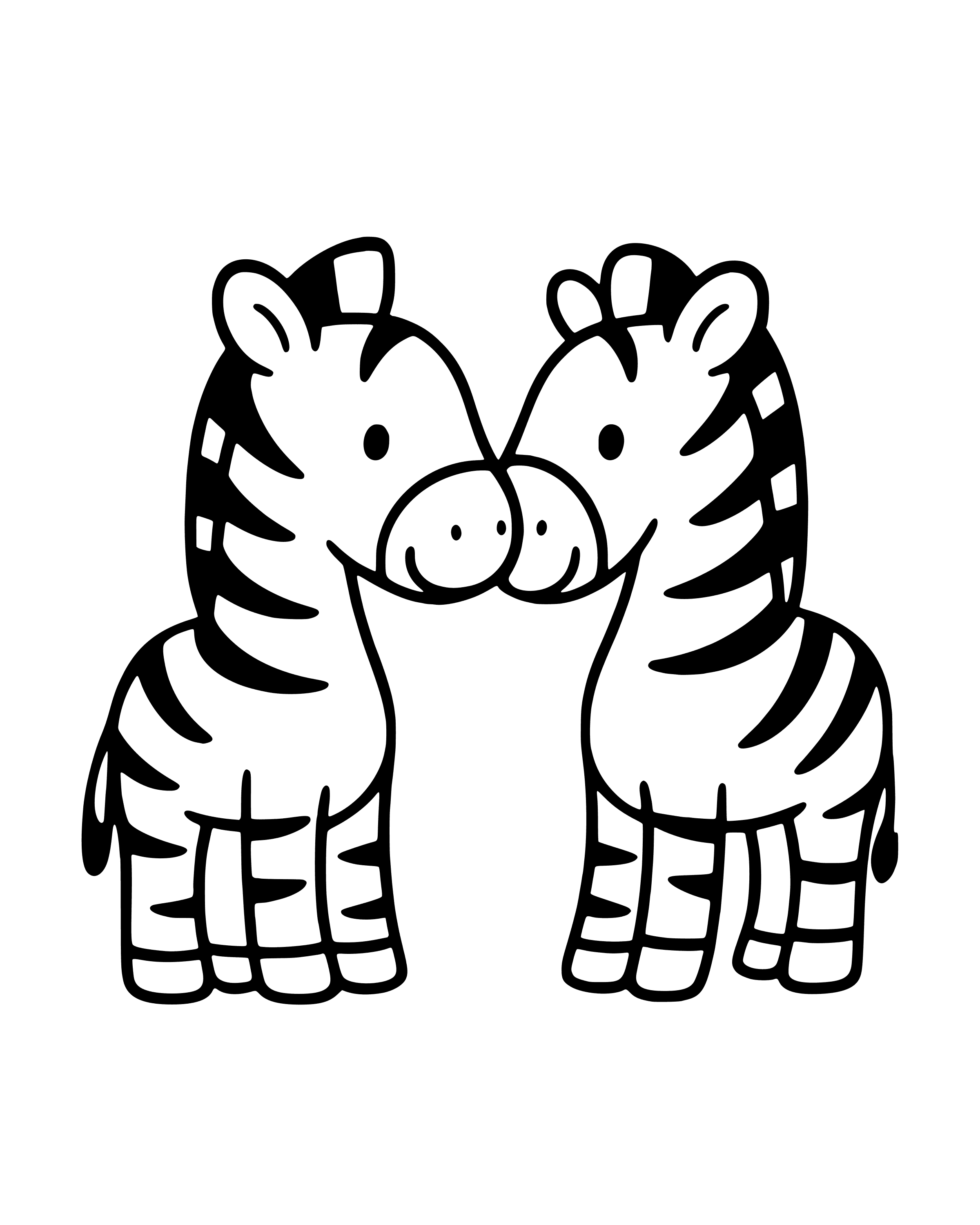 Two by Two: Zebras – easy printable coloring page for ages 2–4