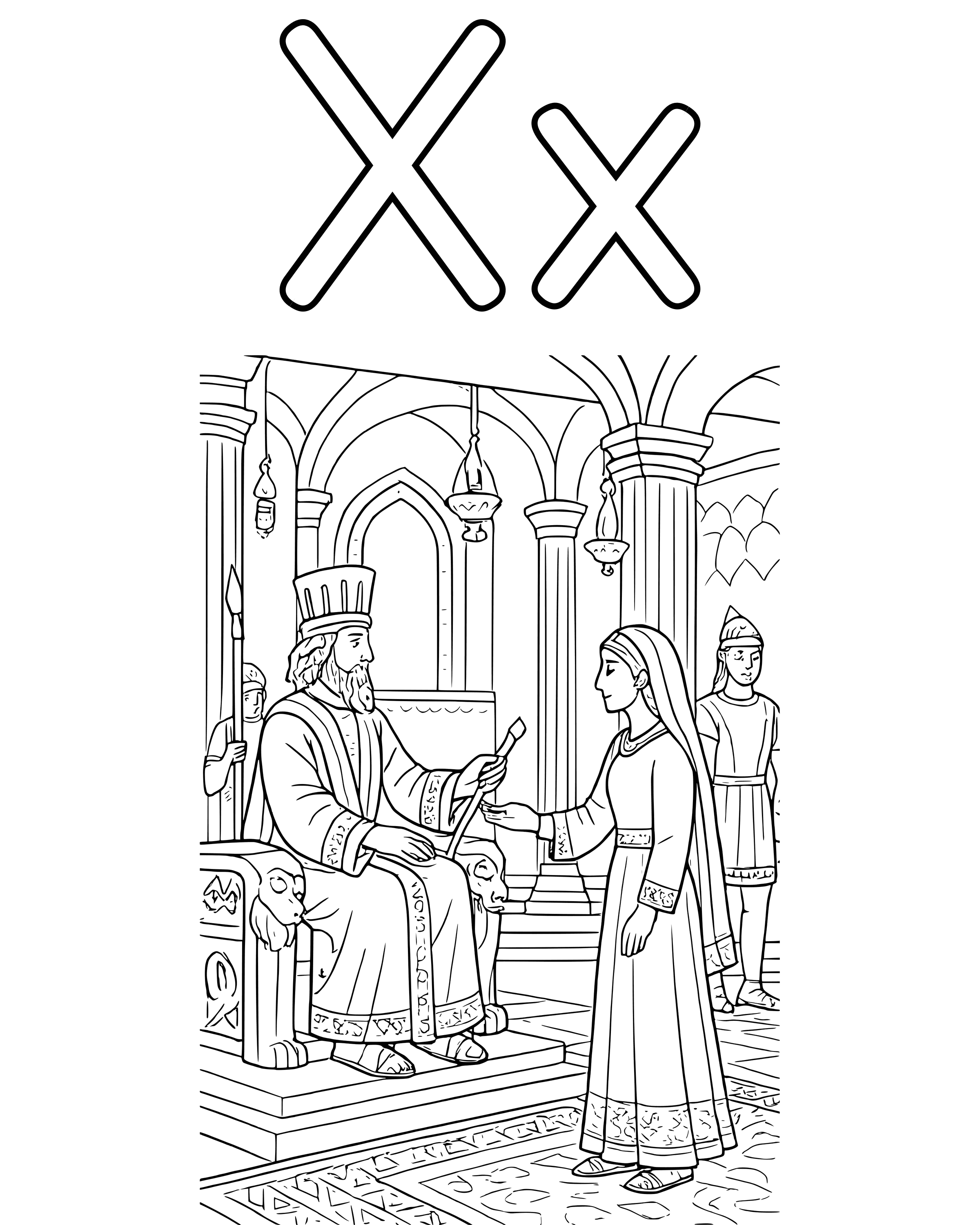 Detailed X Is for King Xerxes coloring page