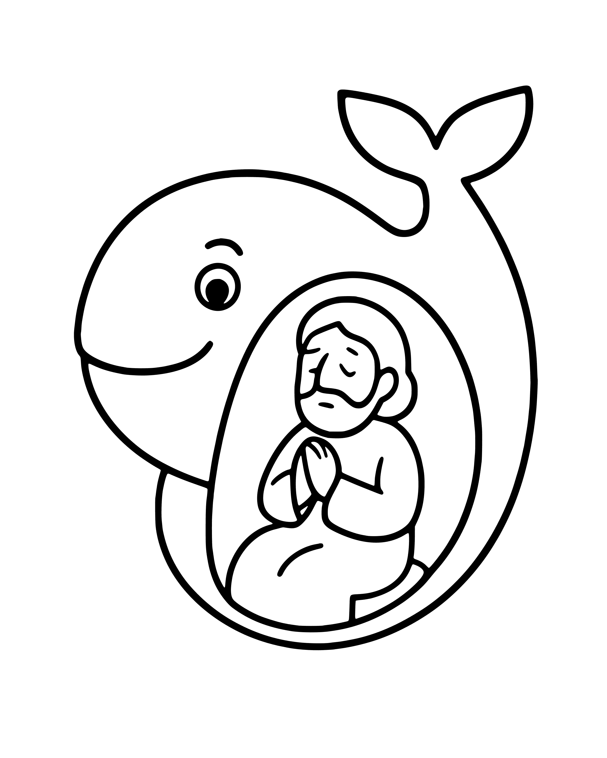 Jonah Prays Inside the Fish – easy printable coloring page for ages 2–4