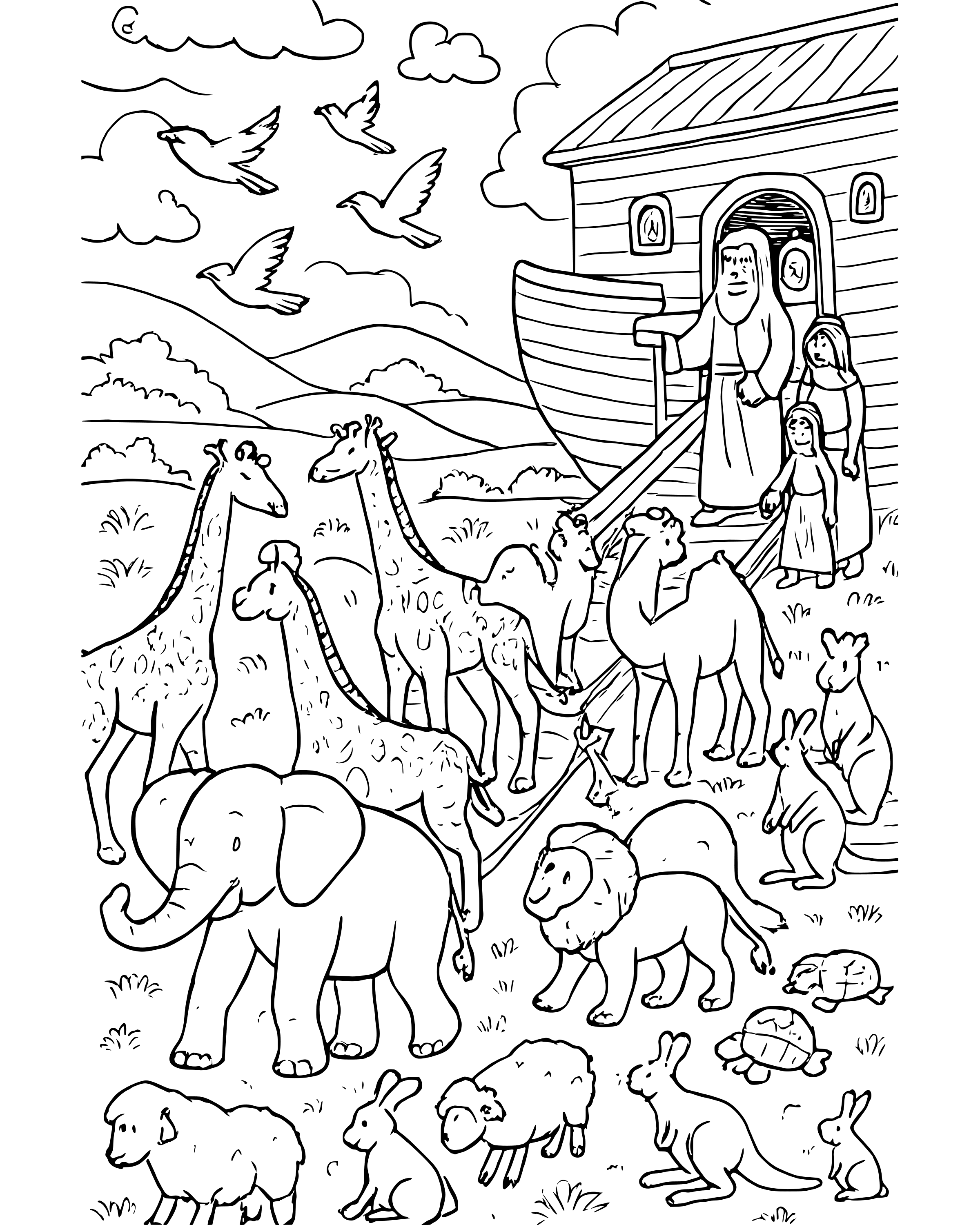 Detailed The Animals Go into the Ark coloring page
