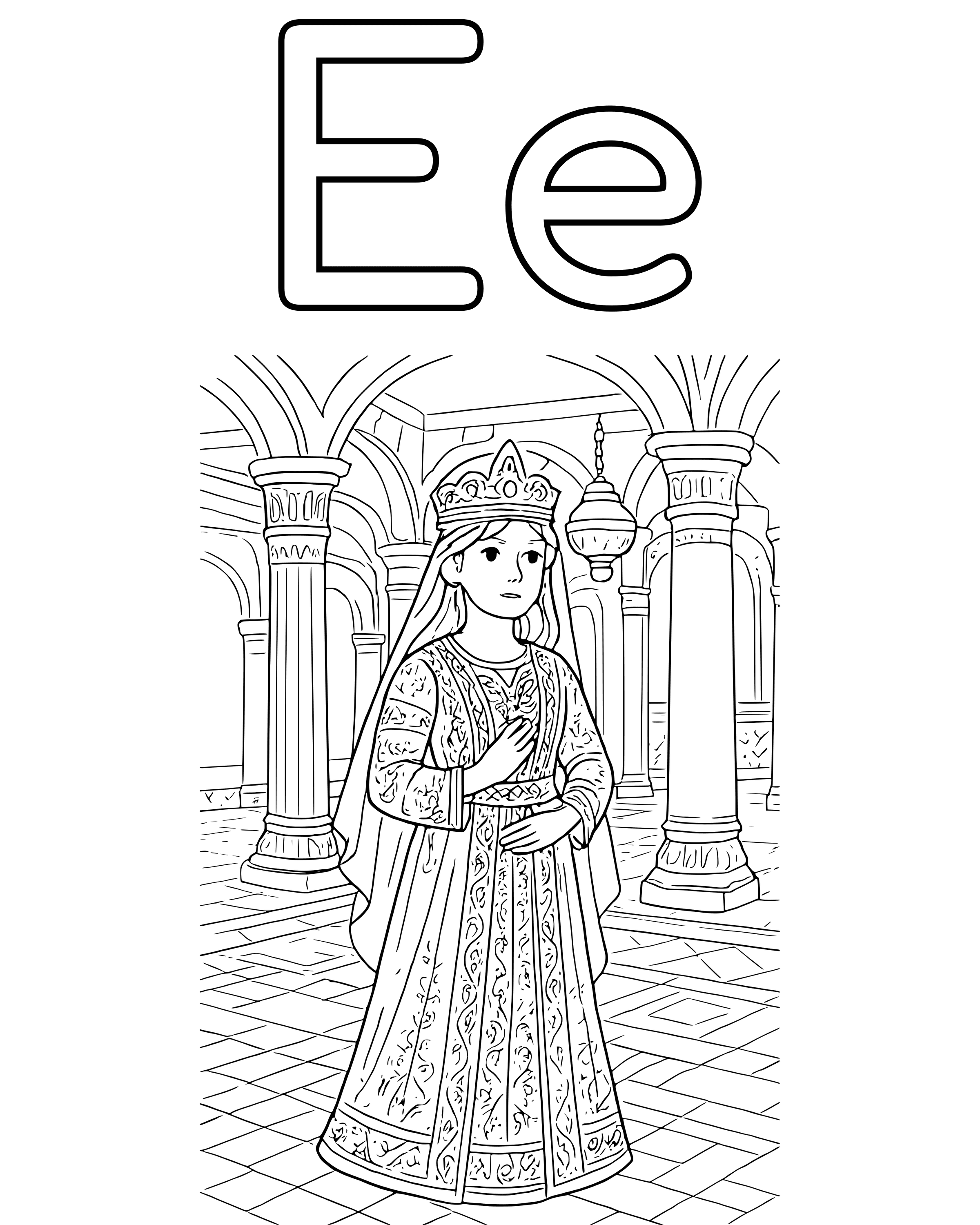 Detailed E Is for Esther coloring page