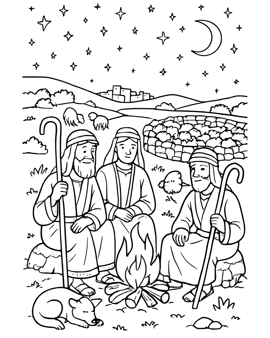 Detailed Shepherds Watching Their Flocks coloring page