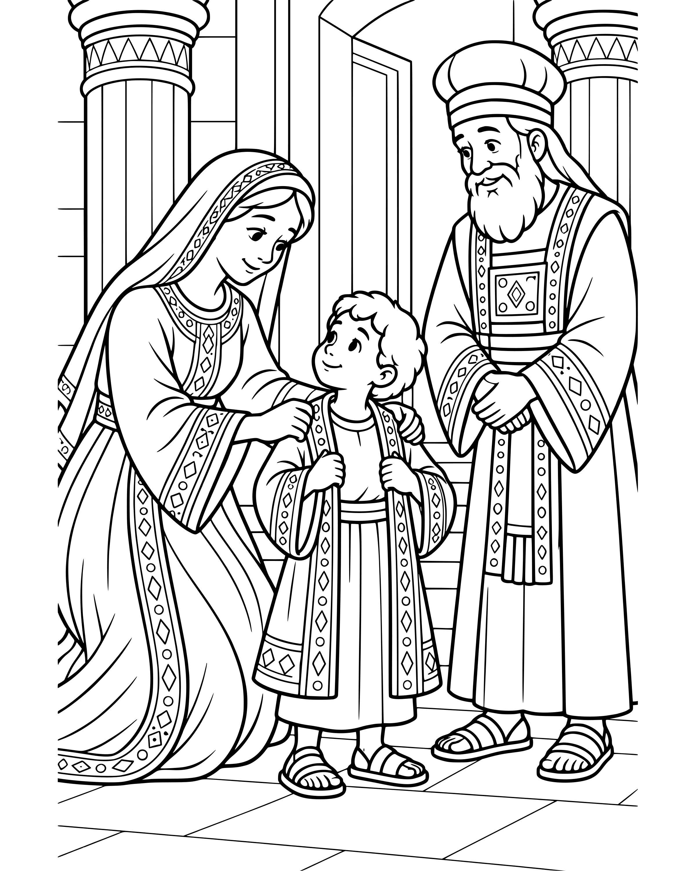 Detailed Hannah Makes Samuel a Little Coat coloring page