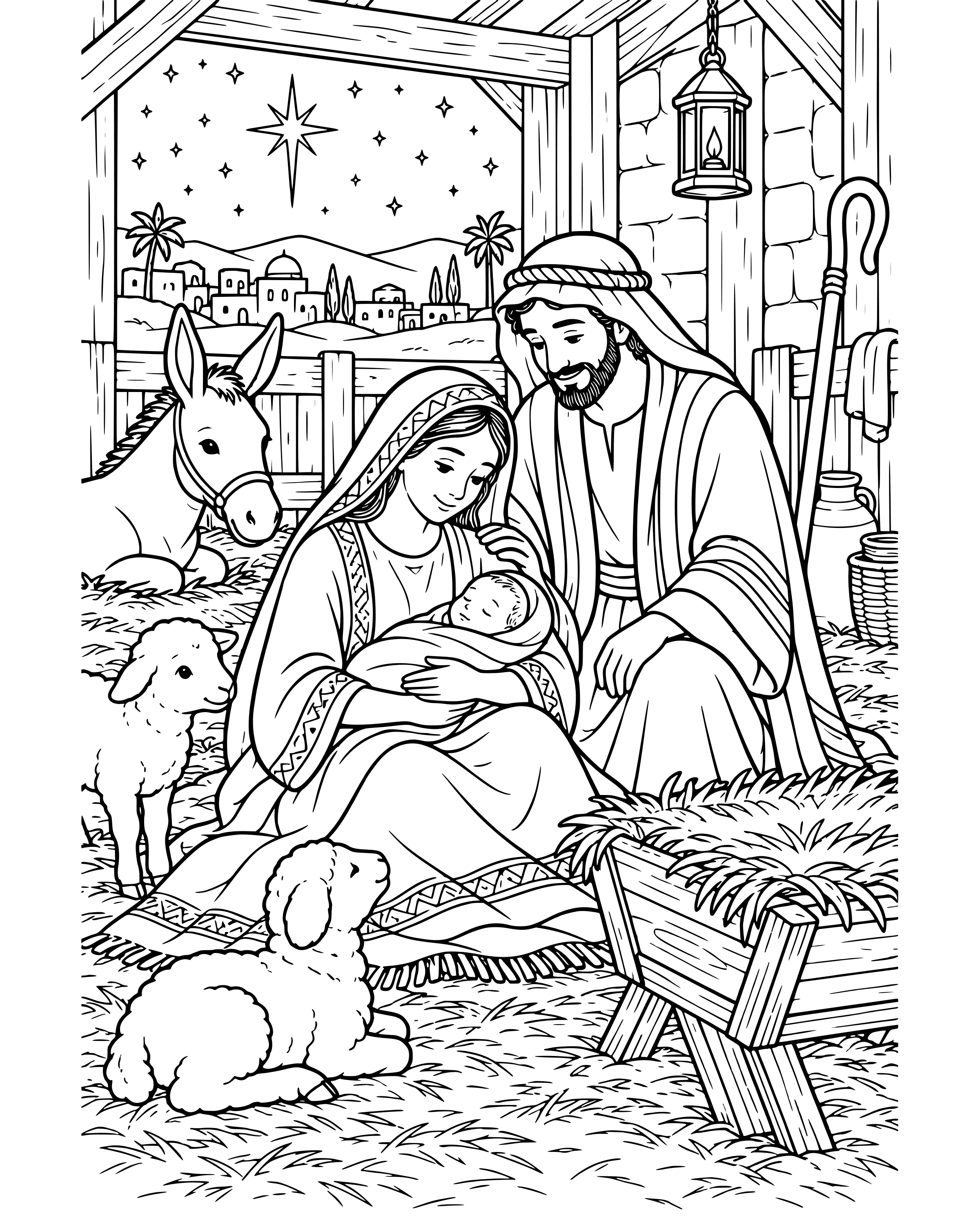 Detailed Mary and Joseph with Baby Jesus coloring page