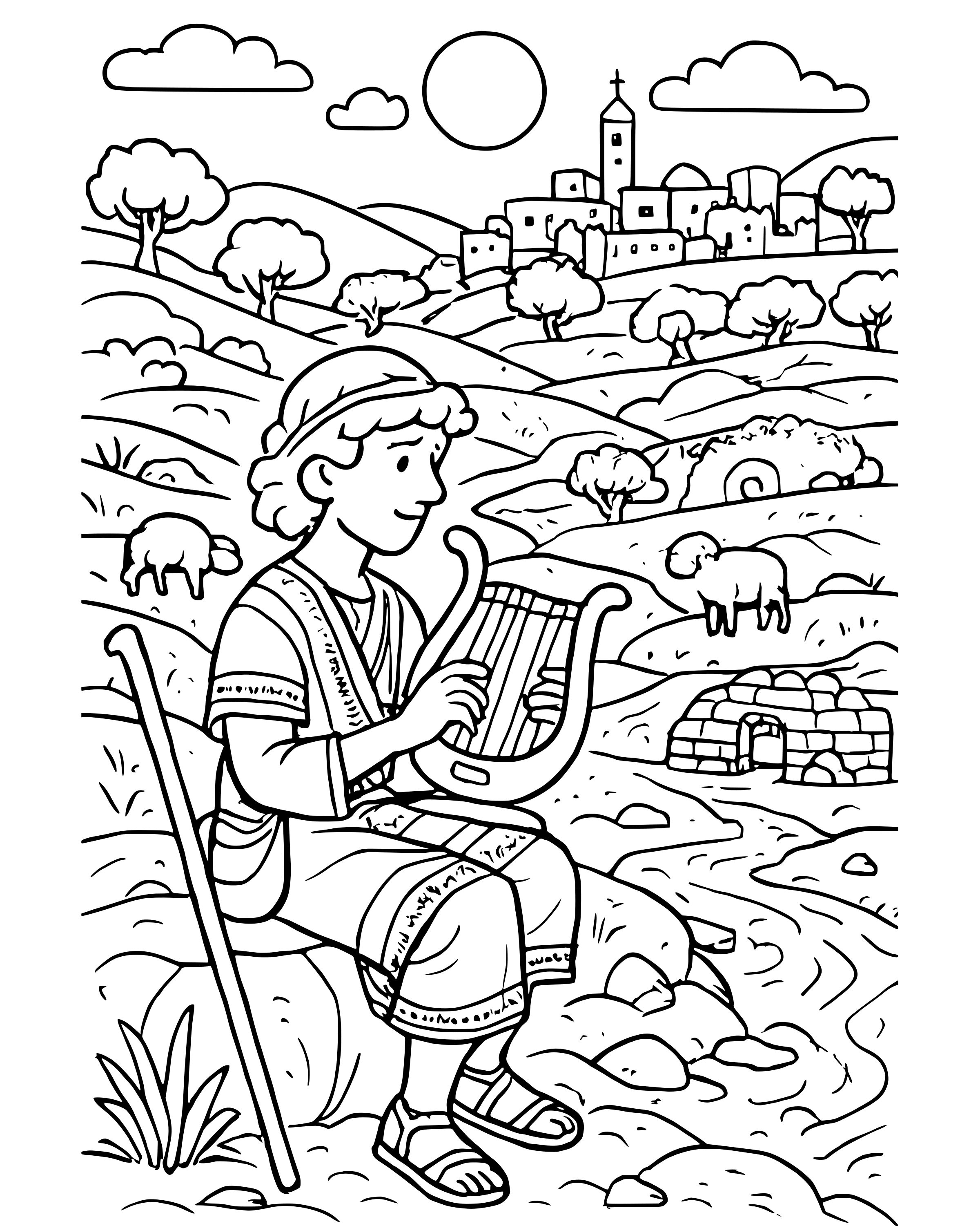 Detailed David the Shepherd Boy coloring page