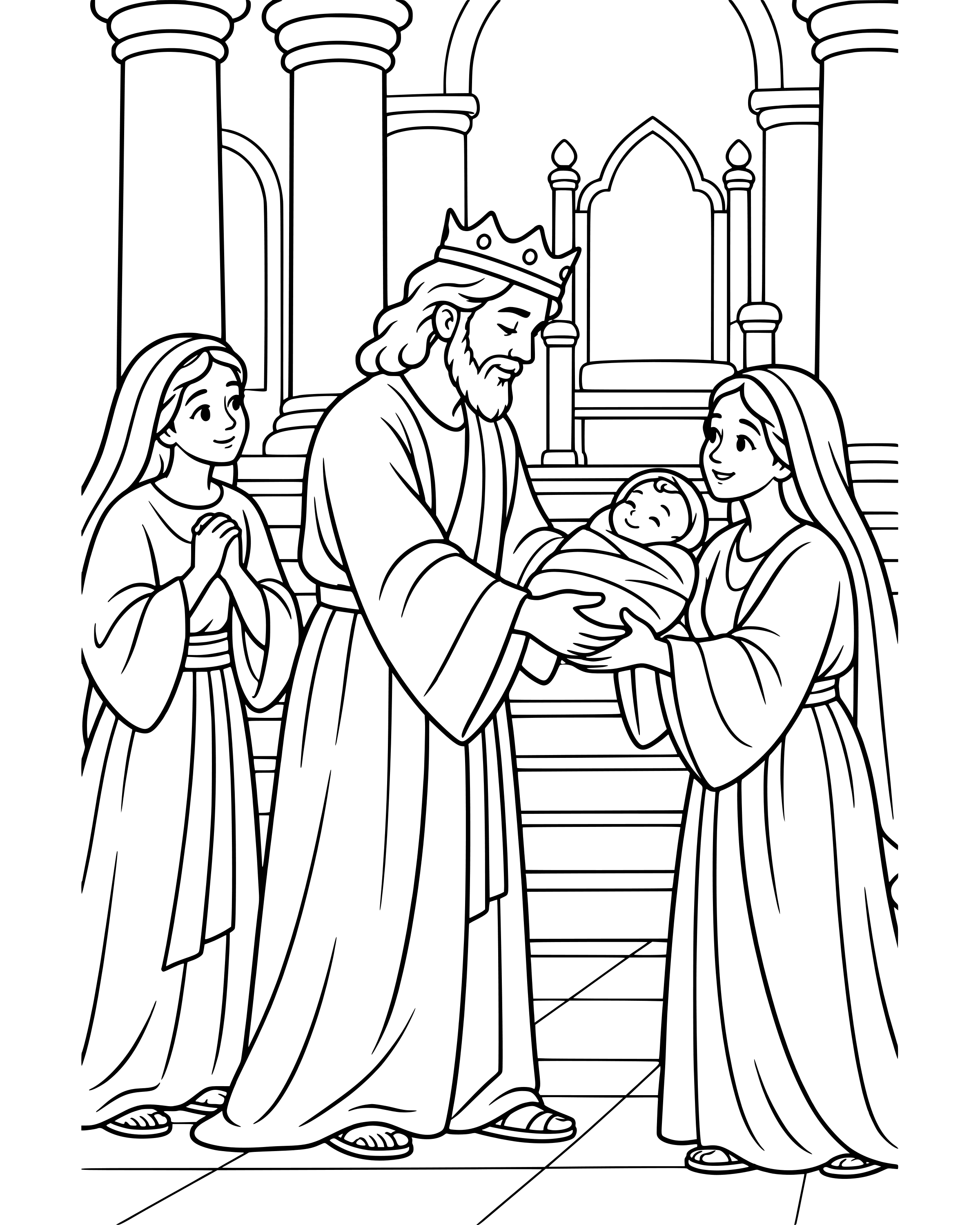 Detailed Solomon's Wise Judgment coloring page