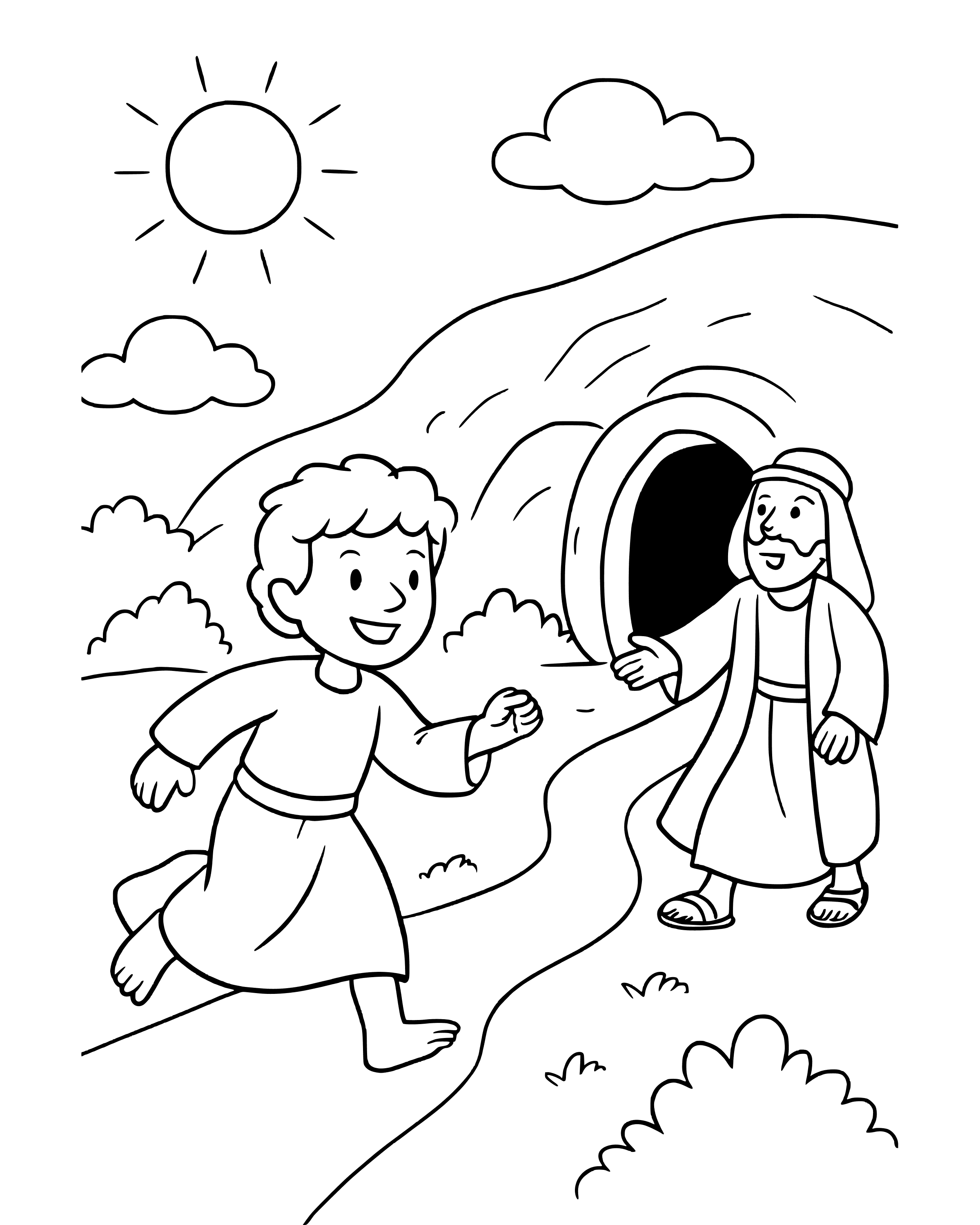 Simple Peter and John Run to the Tomb coloring page
