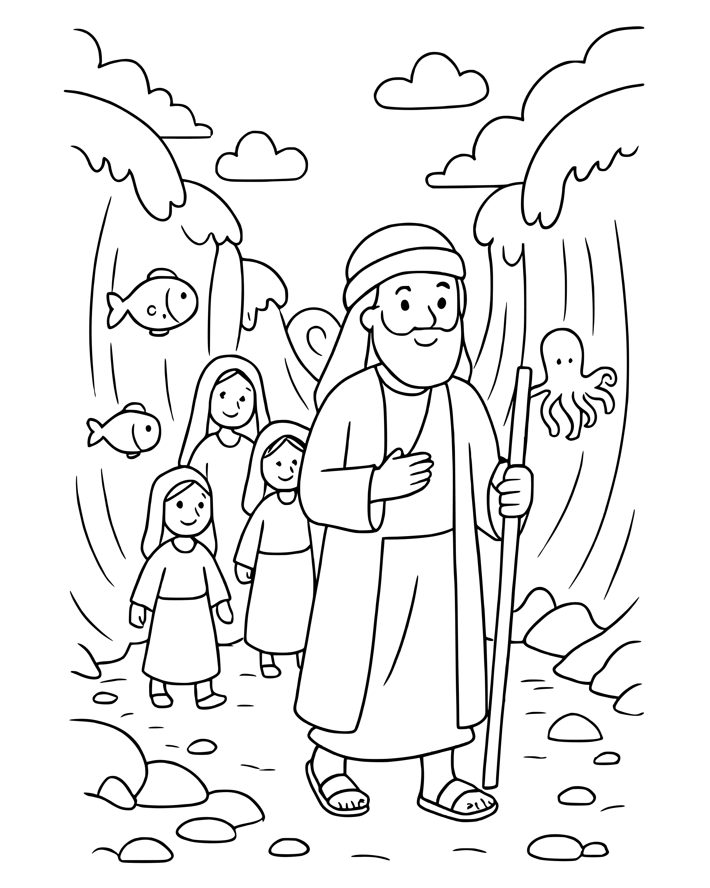 Simple Walking Through the Red Sea coloring page