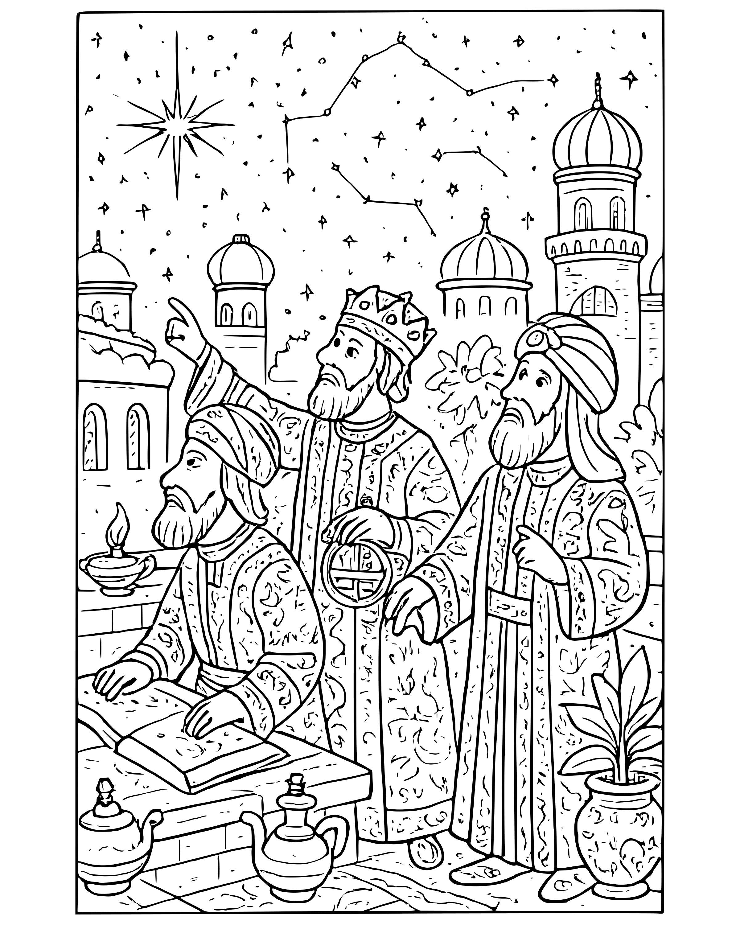 Detailed The Wise Men See the Star coloring page