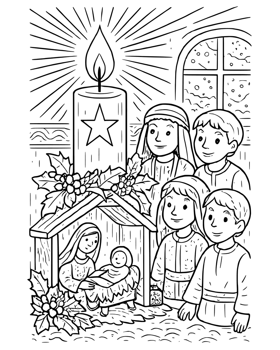 Detailed Christmas Candle: Jesus the Light of the World coloring page