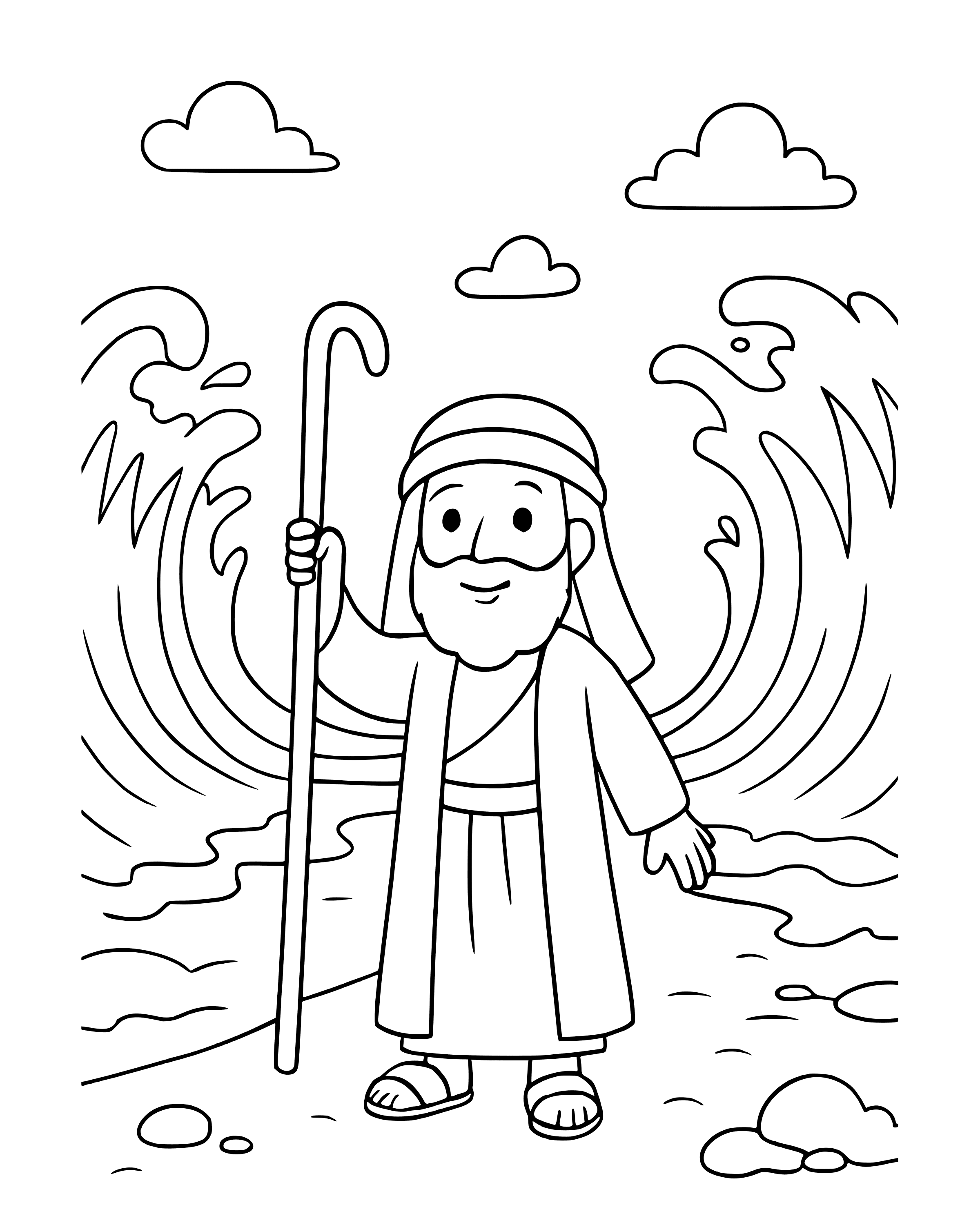 Simple Moses Parts the Red Sea coloring page