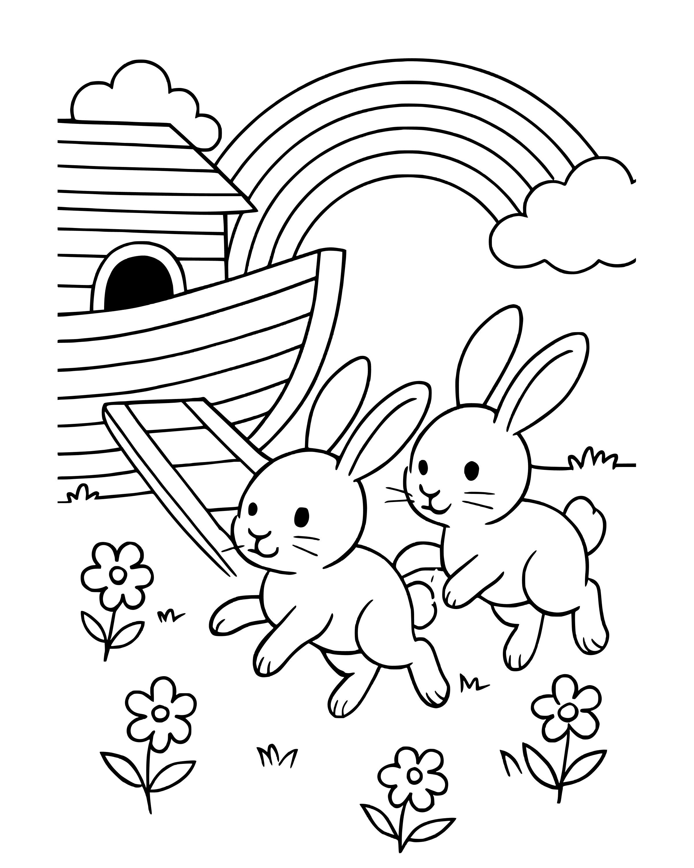 Two by Two: Rabbits – simple printable coloring page for ages 5–7