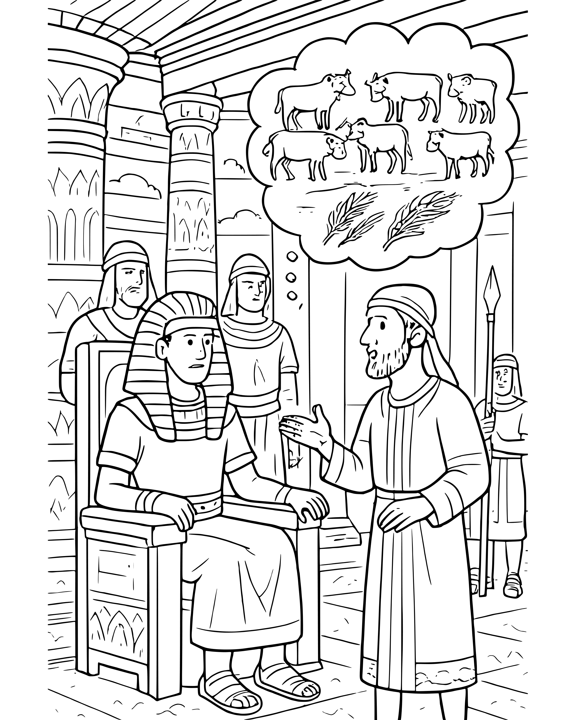 Detailed Joseph Explains Pharaoh's Dreams coloring page