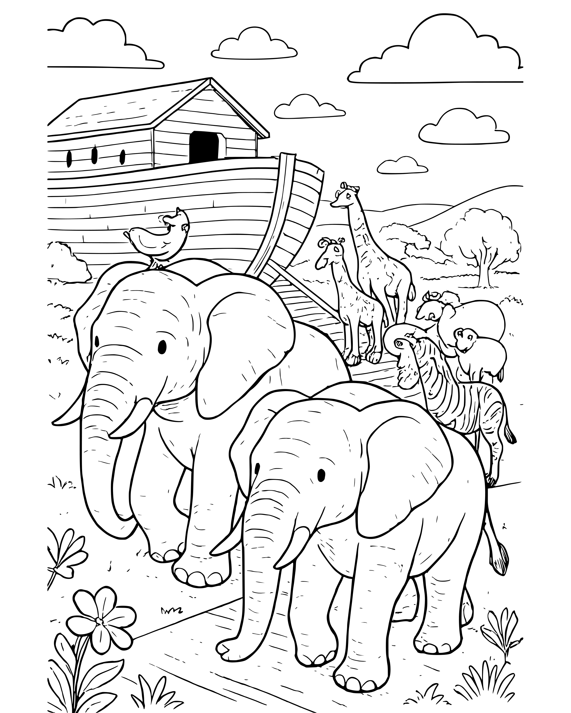 Two by Two: Elephants – detailed printable coloring page for ages 8–12