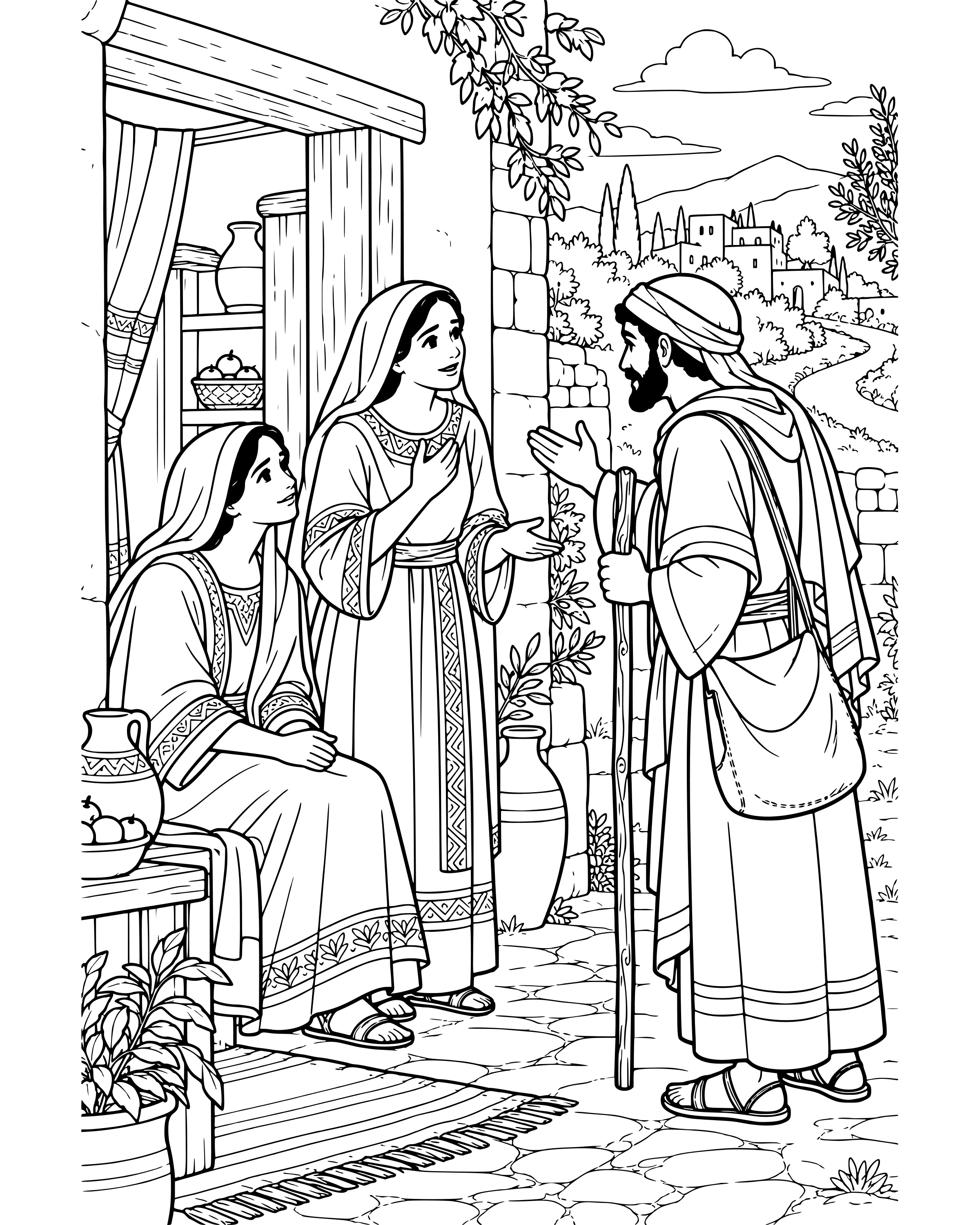 Detailed Mary and Martha Send for Jesus coloring page