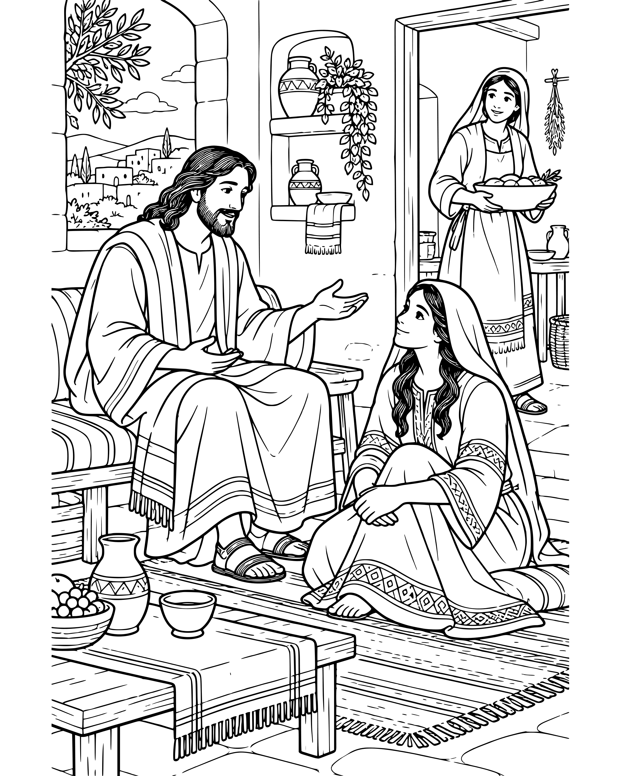 Detailed Mary and Martha coloring page