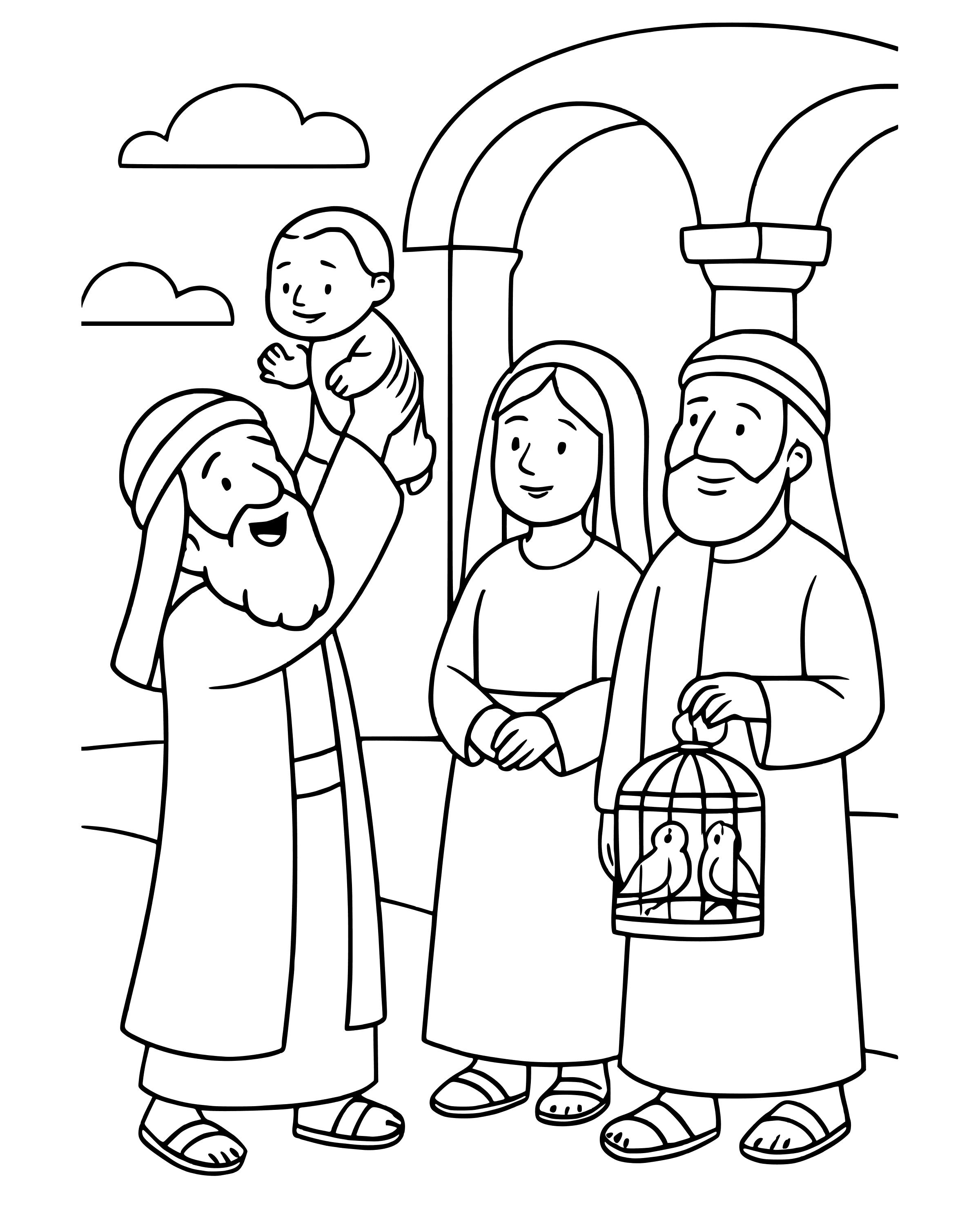 Simple Simeon Holds Baby Jesus coloring page