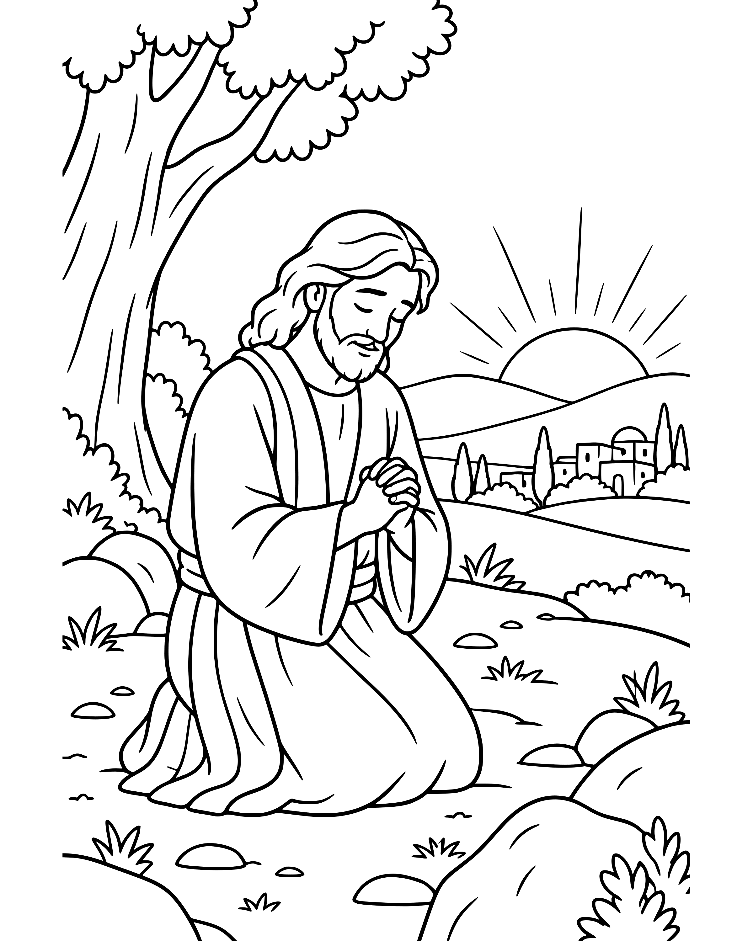 Simple Jesus Prays Early in the Morning coloring page