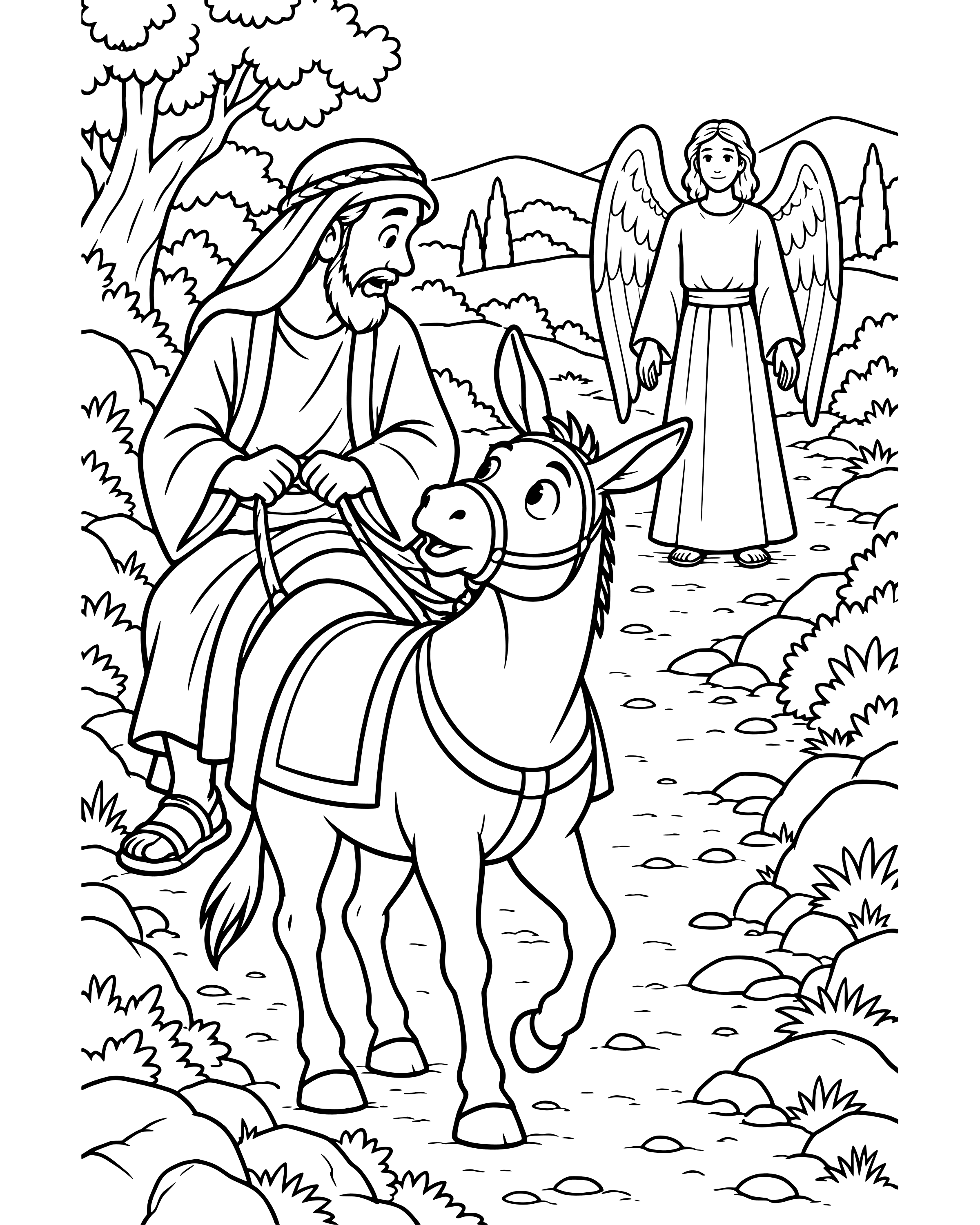 Balaam's Talking Donkey, detailed printable coloring page for ages 8–12