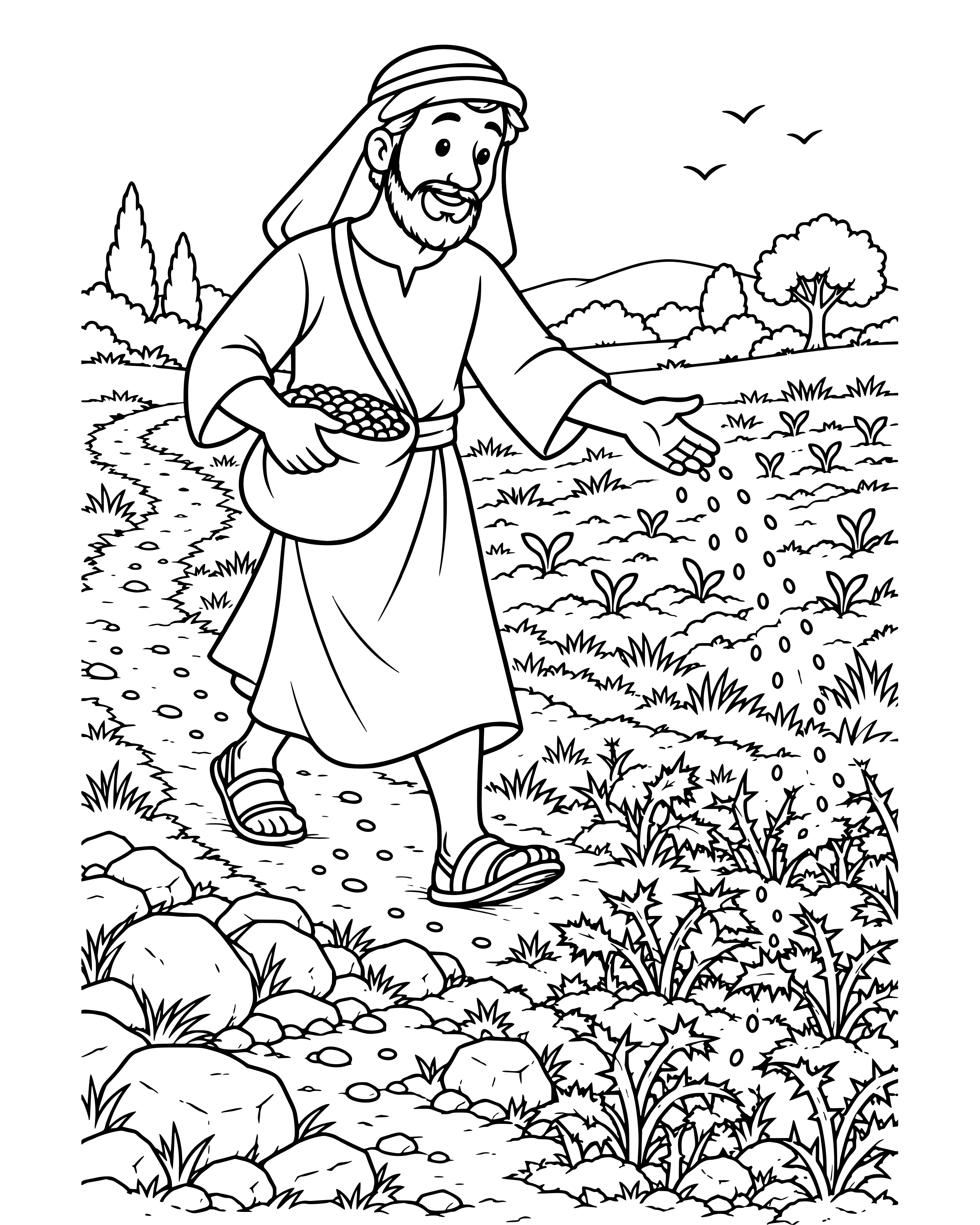 Detailed The Farmer Sows Seeds coloring page