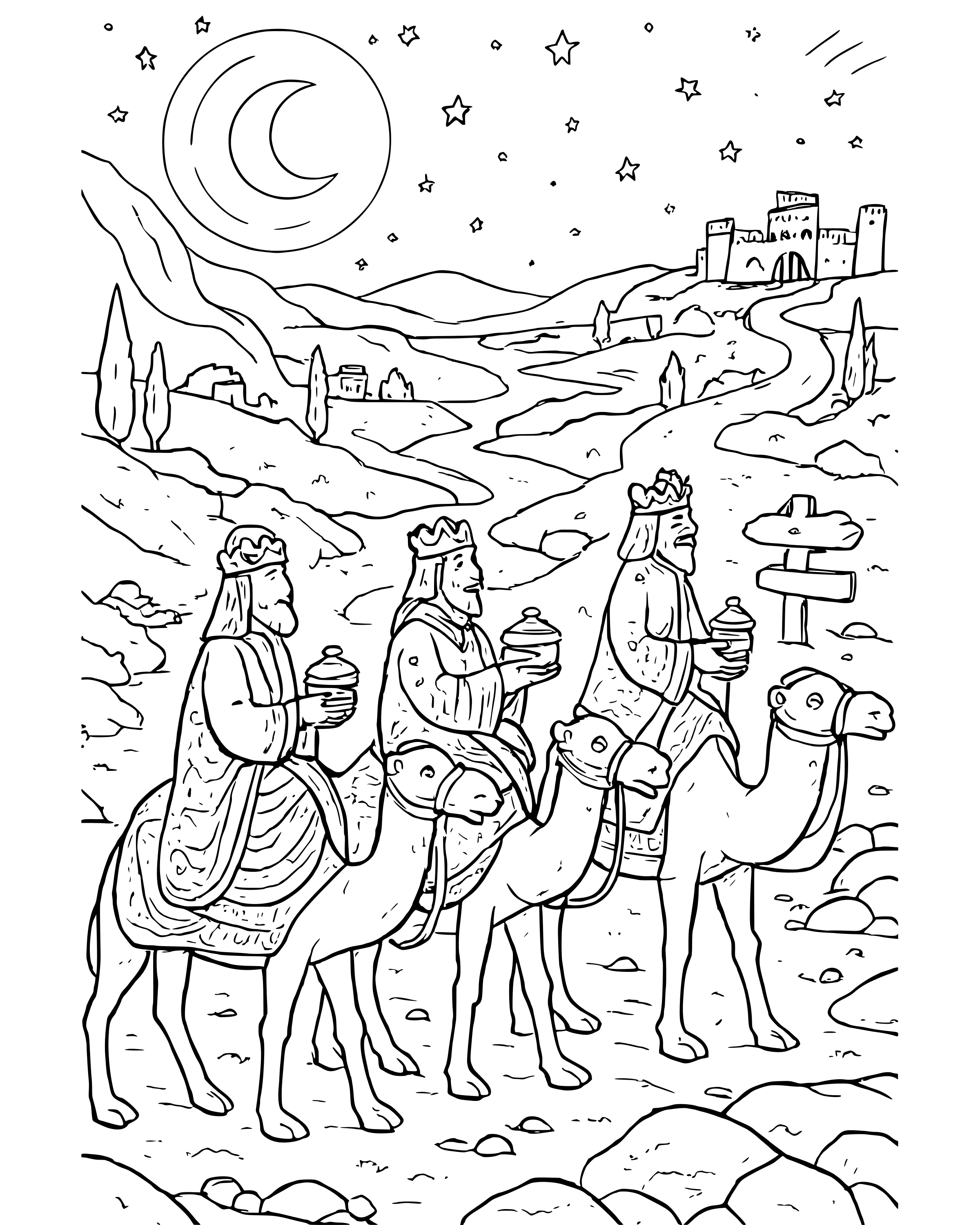 Detailed The Wise Men Go Home Another Way coloring page
