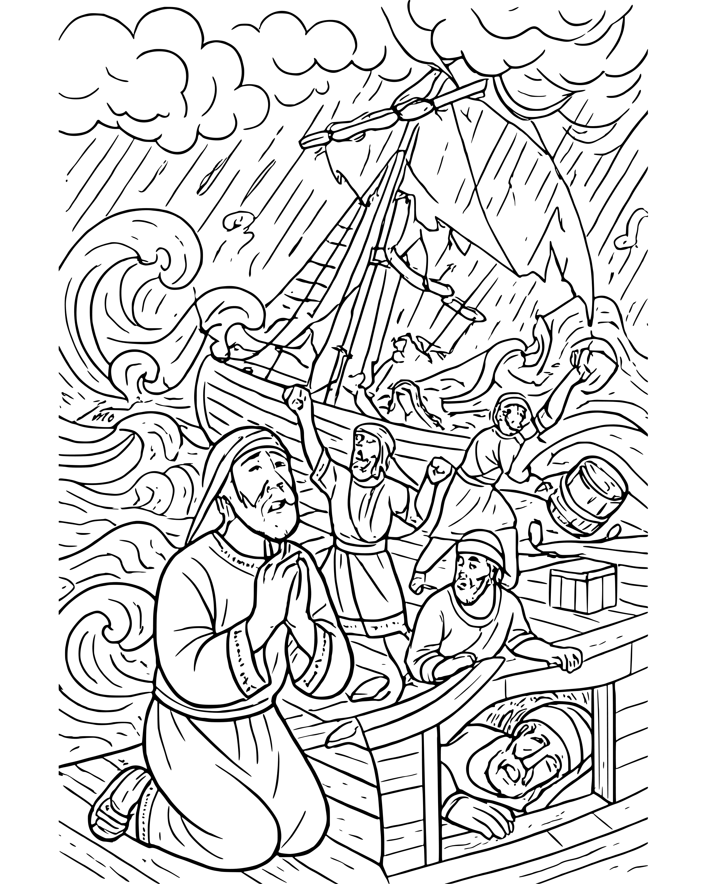 Detailed The Storm at Sea coloring page