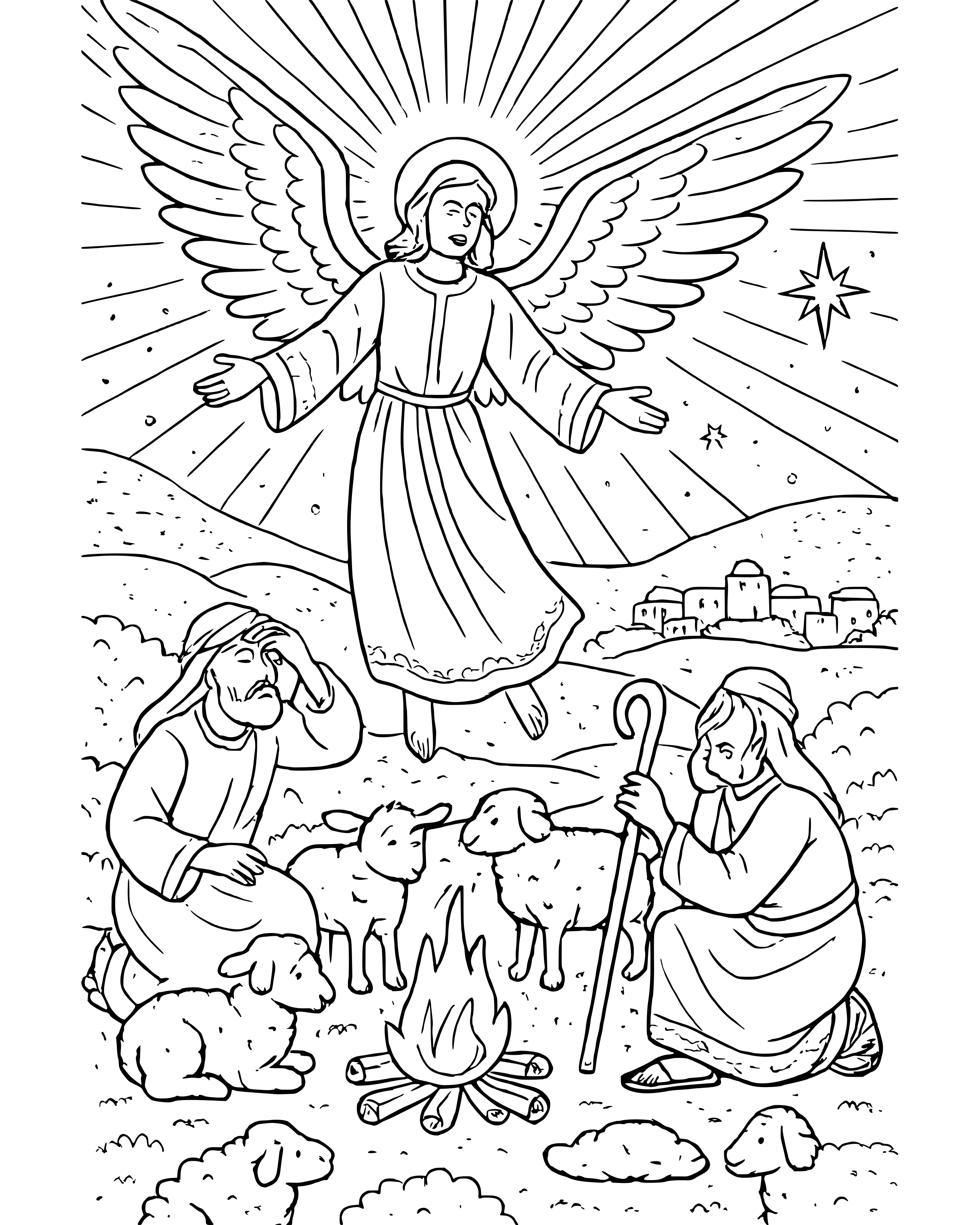 Detailed The Angel Appears to the Shepherds coloring page